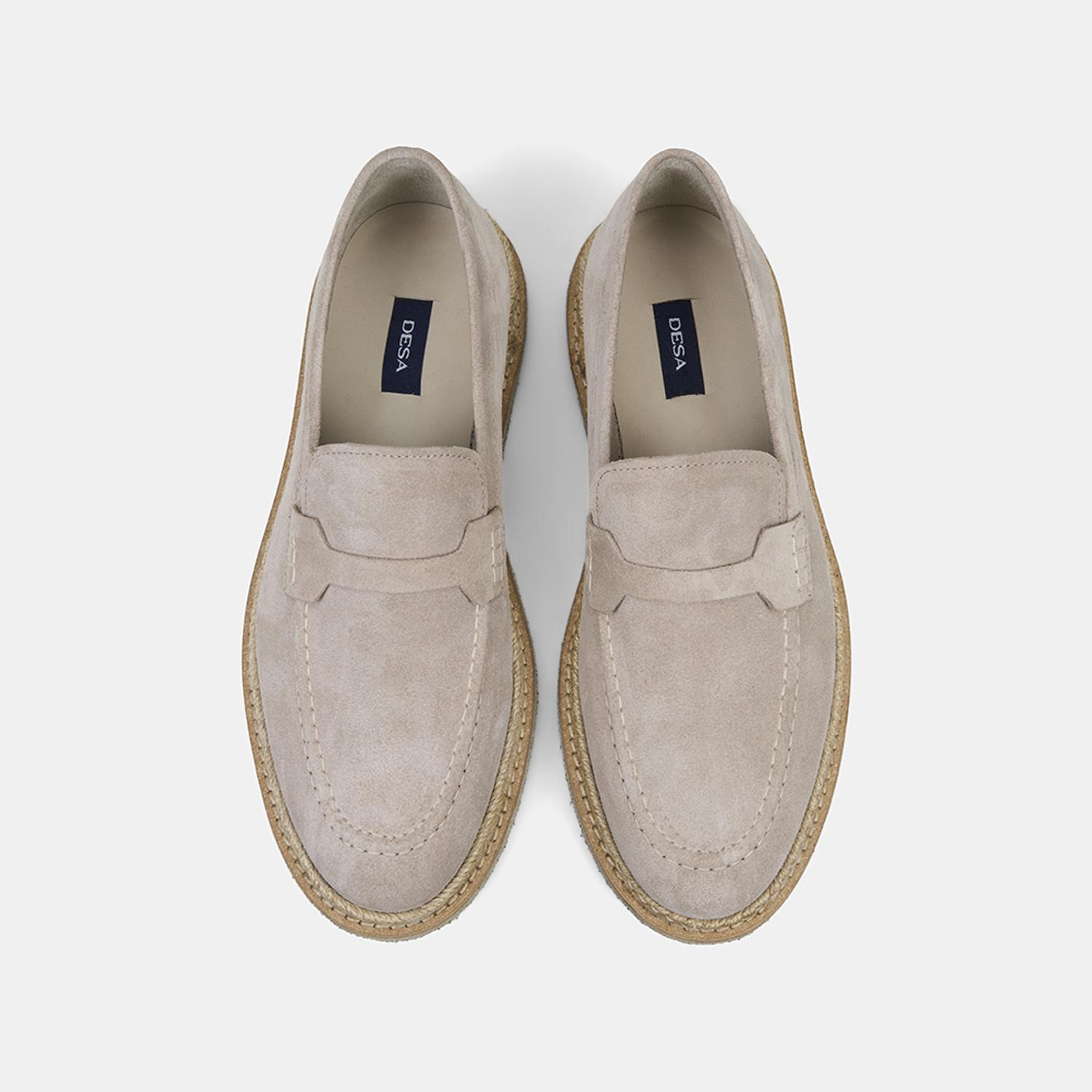 Erkek Bej Hasır Detaylı Süet Deri Loafer