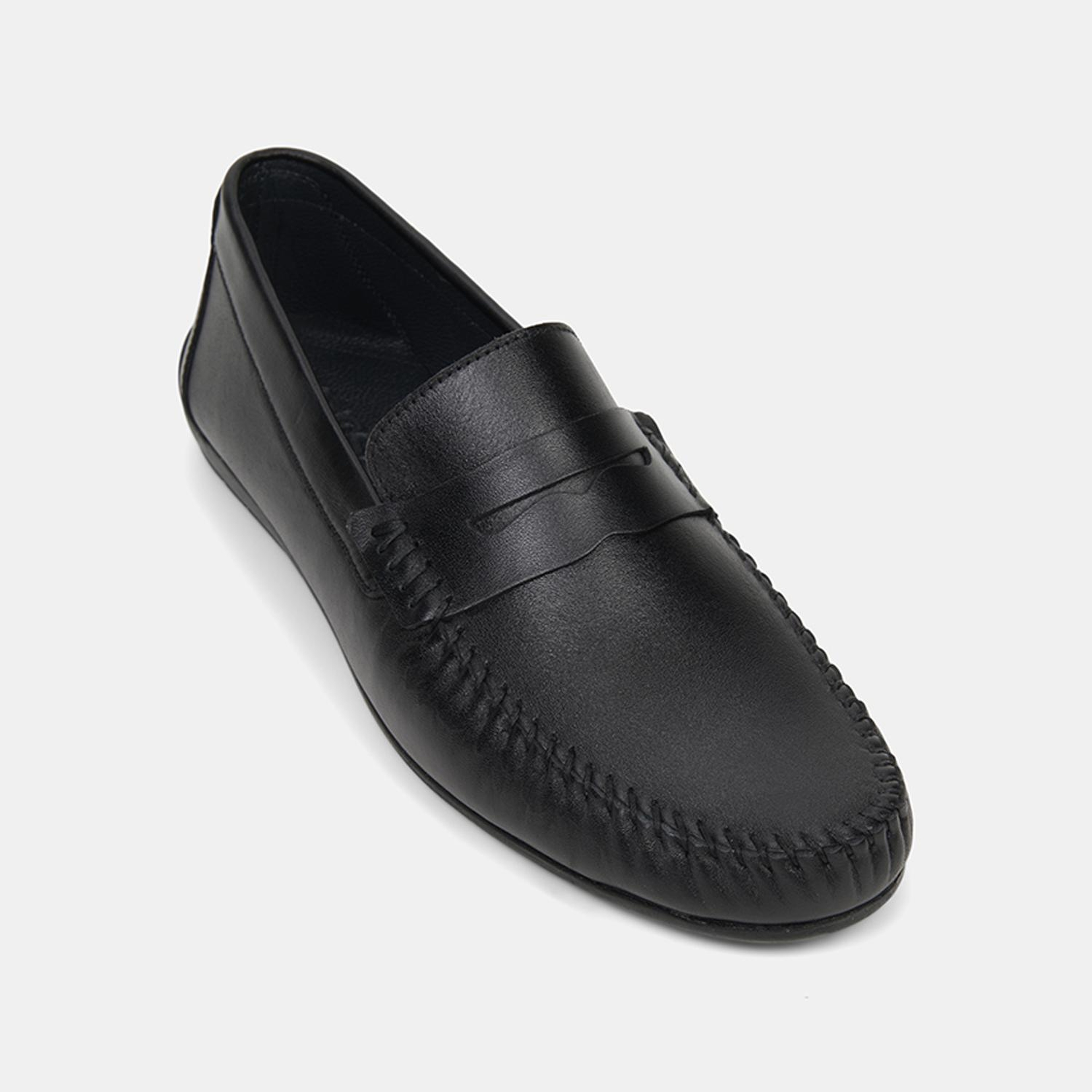 Erkek Siyah Yuvarlak Burun Deri Loafer