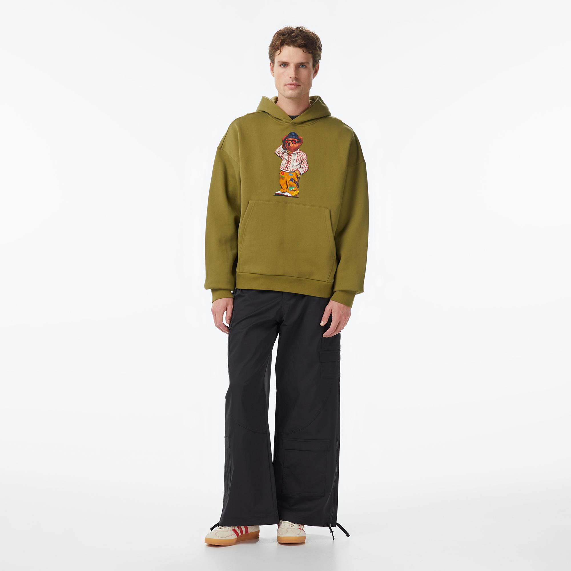 Market Folk Fitted Bear Erkek Yeşil Hoodie