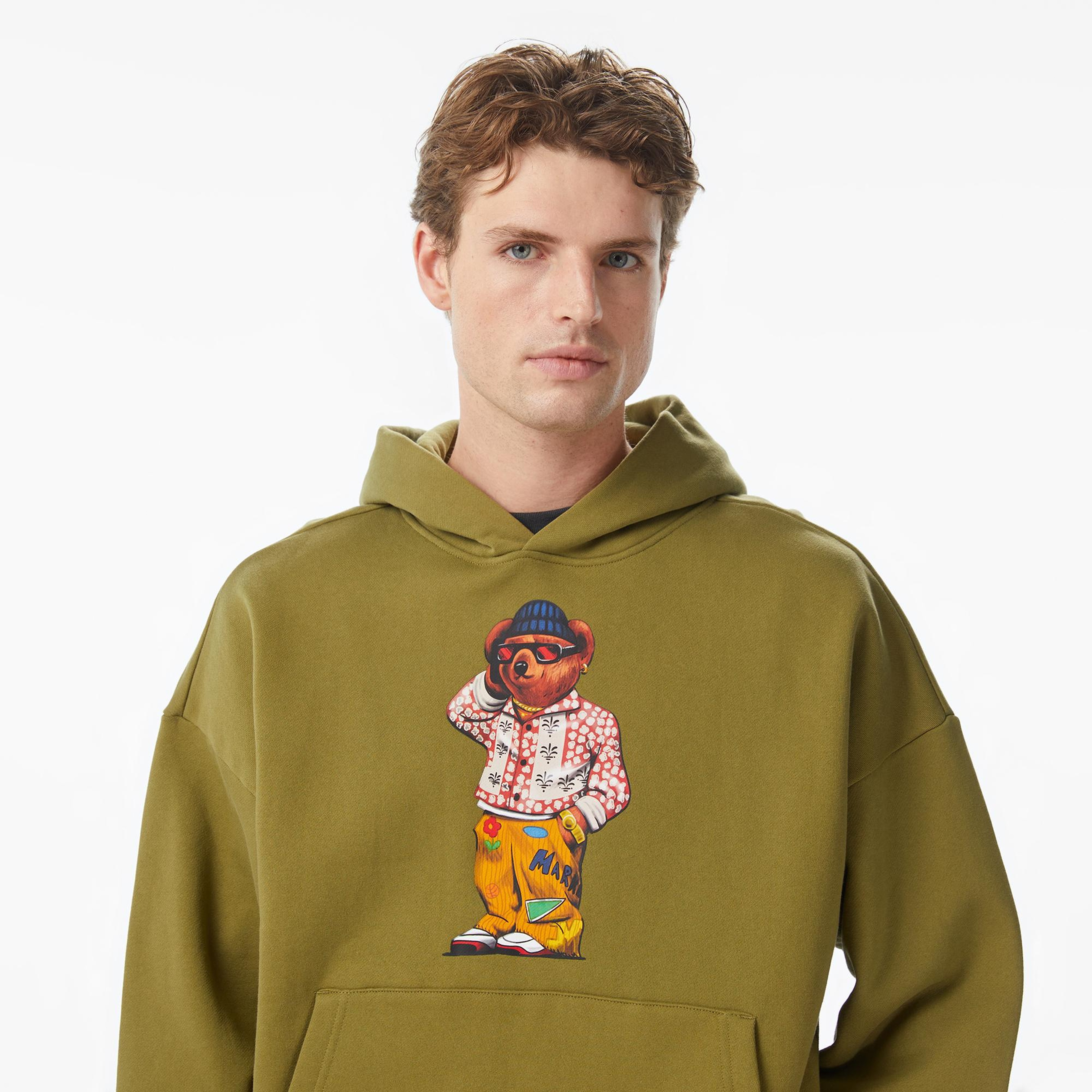 Market Folk Fitted Bear Erkek Yeşil Hoodie