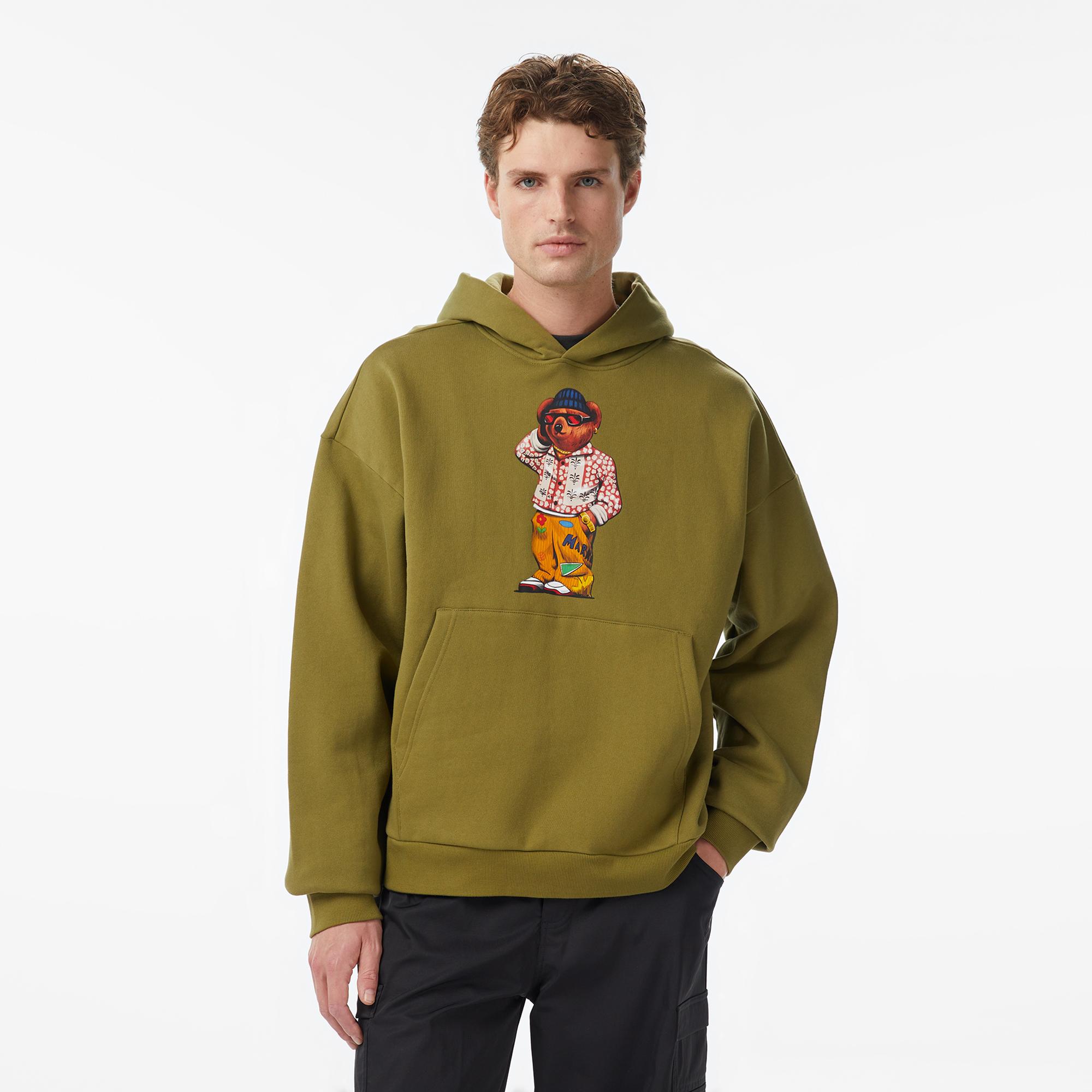 Market Folk Fitted Bear Erkek Yeşil Hoodie
