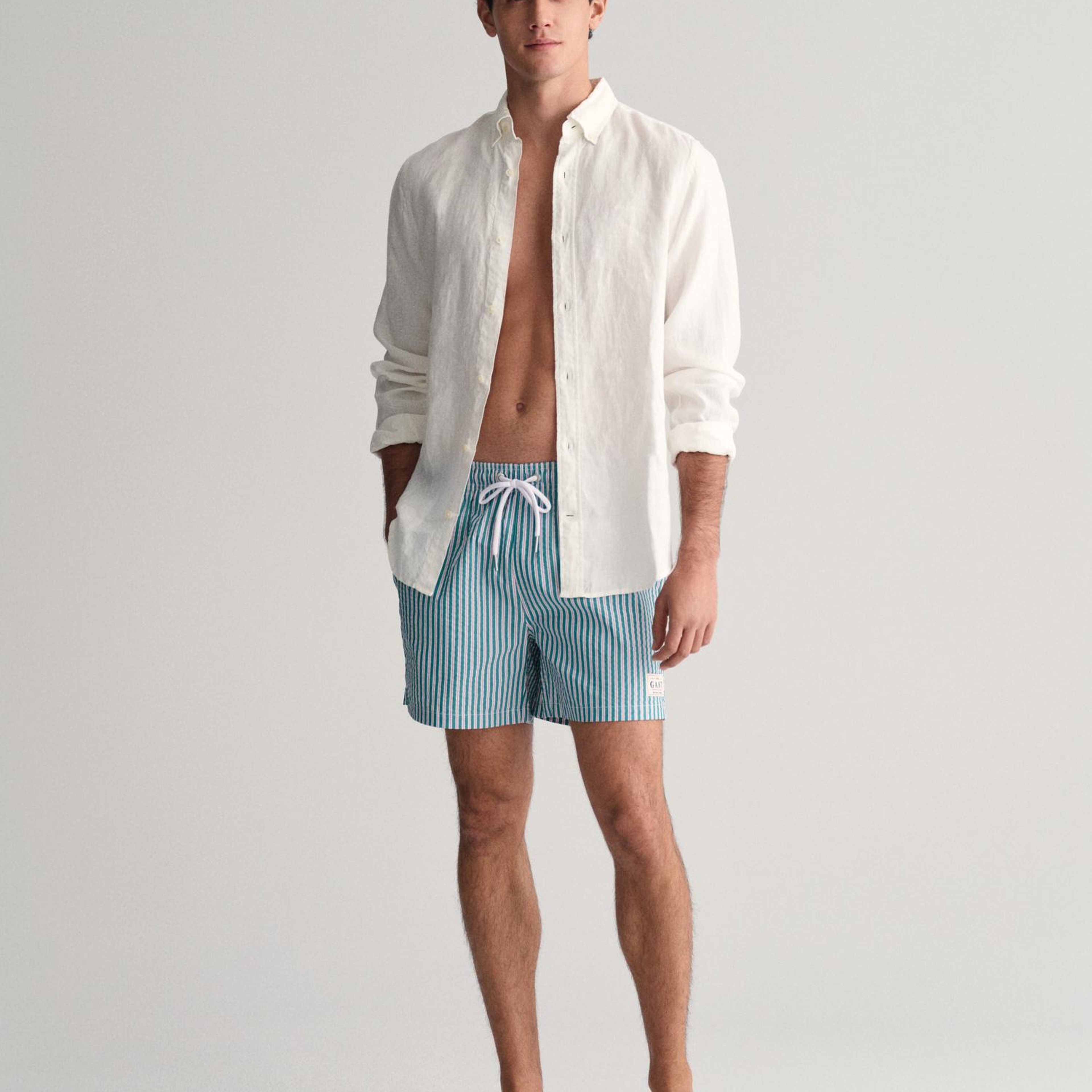 GANT Erkek Yeşil Regular Fit Çizgili Deniz Şortu