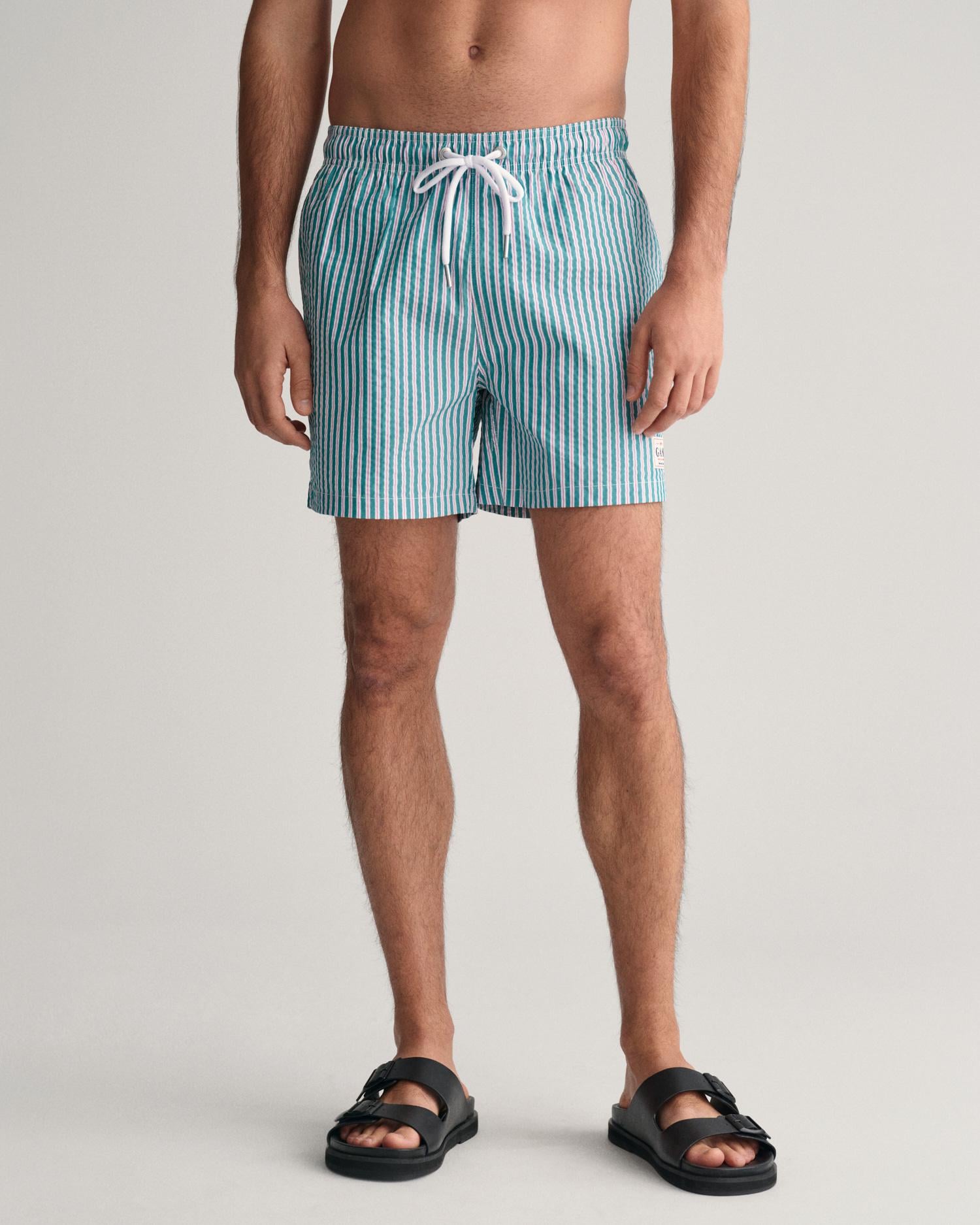 GANT Erkek Yeşil Regular Fit Çizgili Deniz Şortu