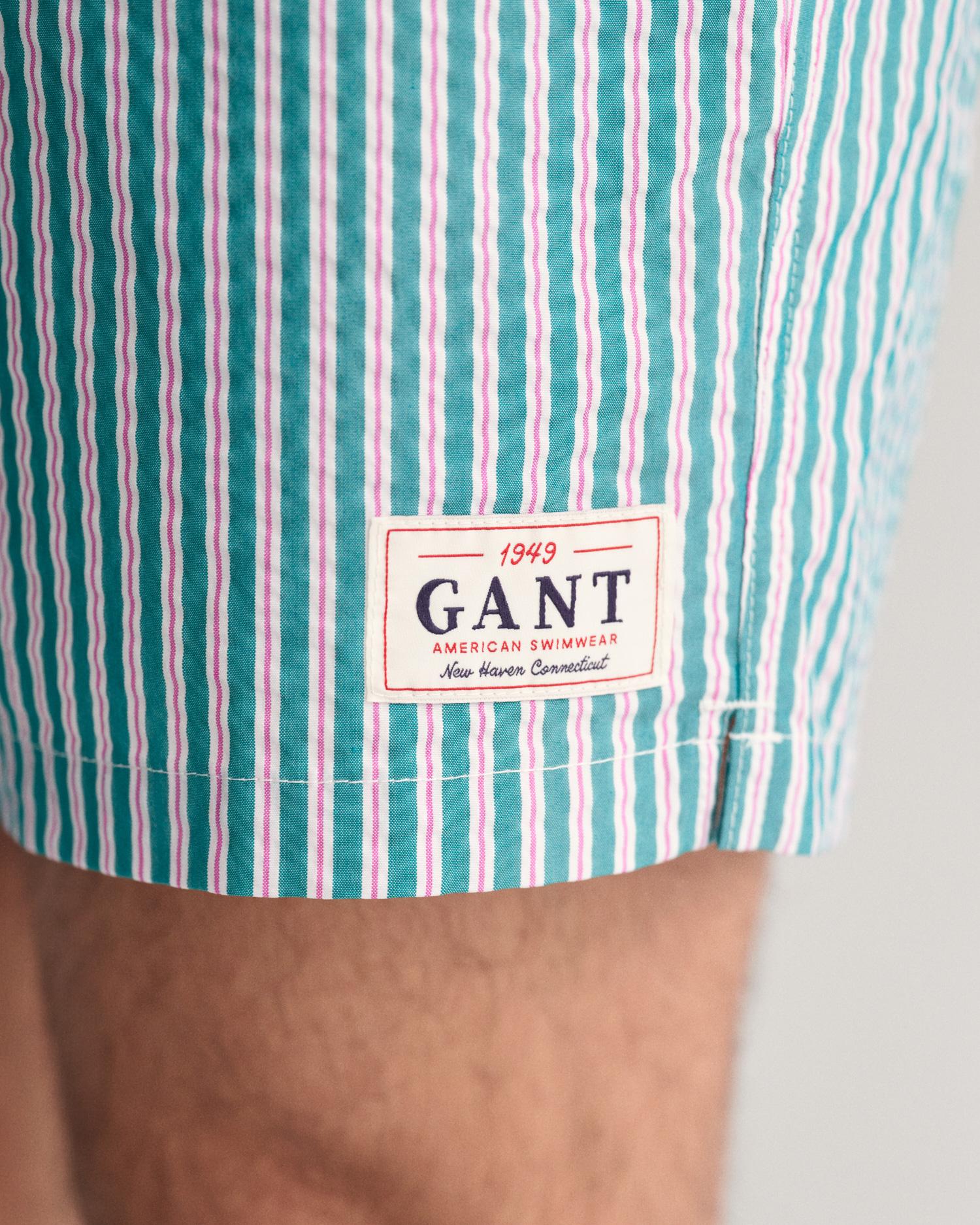 GANT Erkek Yeşil Regular Fit Çizgili Deniz Şortu