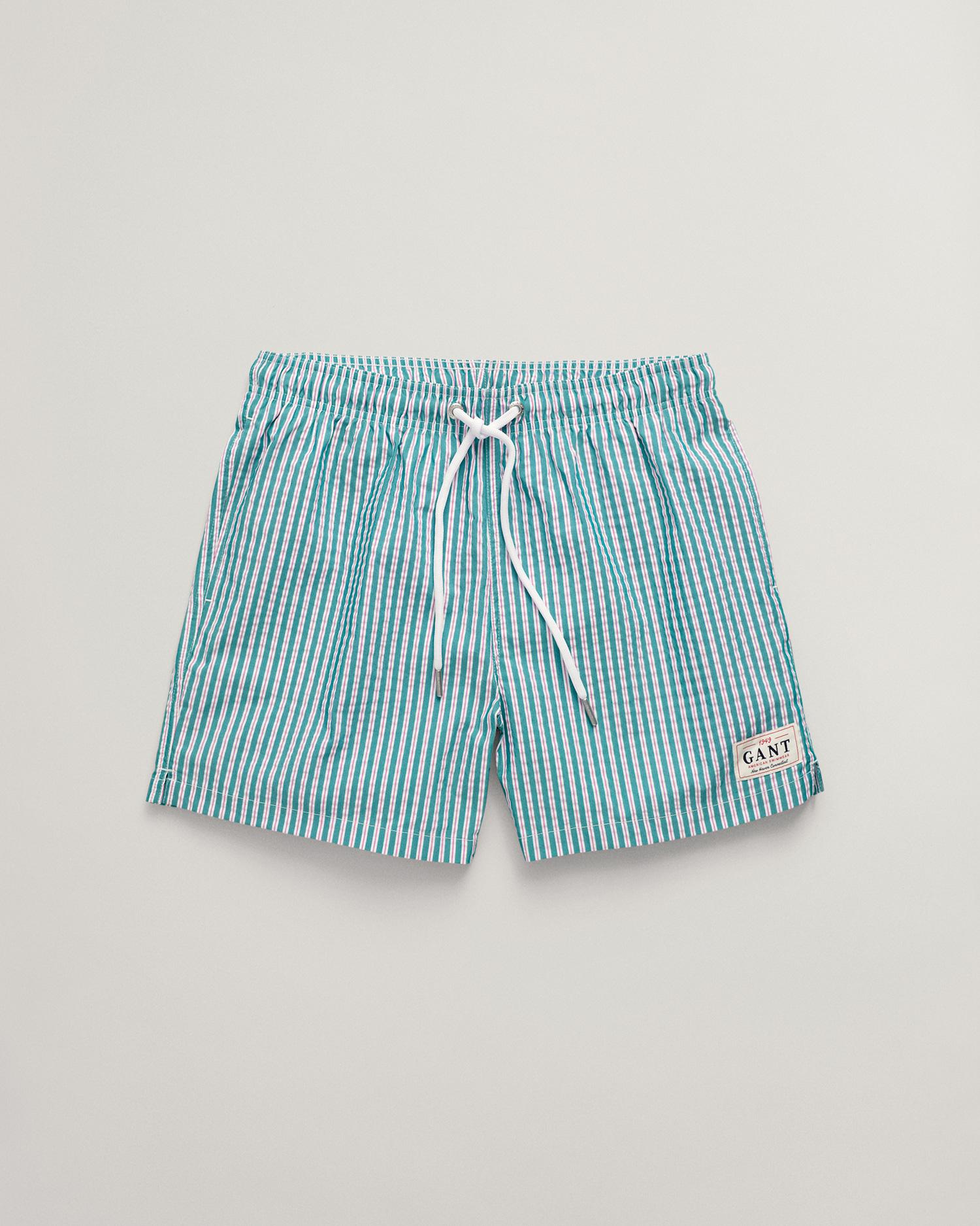 GANT Erkek Yeşil Regular Fit Çizgili Deniz Şortu