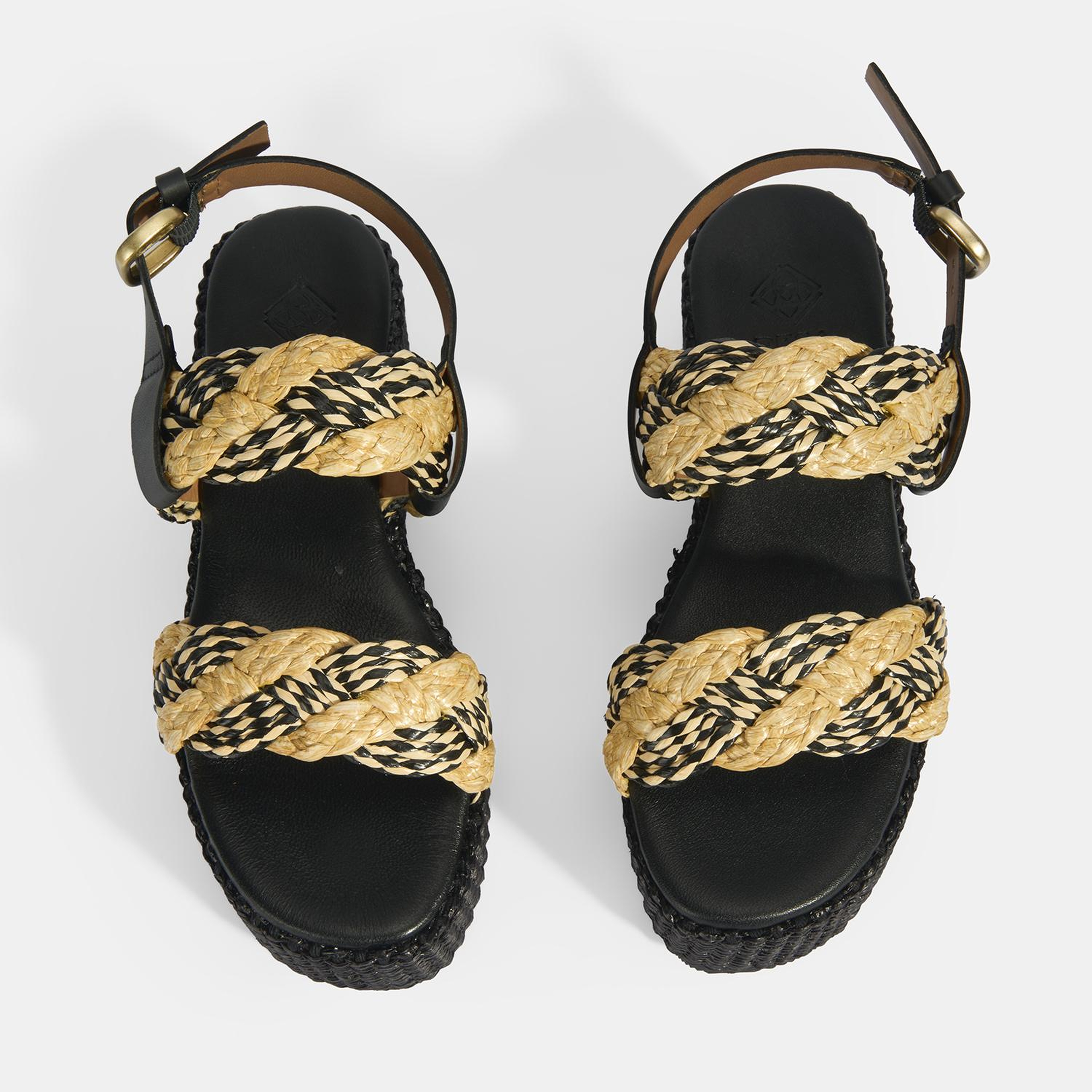 Kadın Siyah Ayarlanabilir Tokalı Hasır Detaylı Sandalet