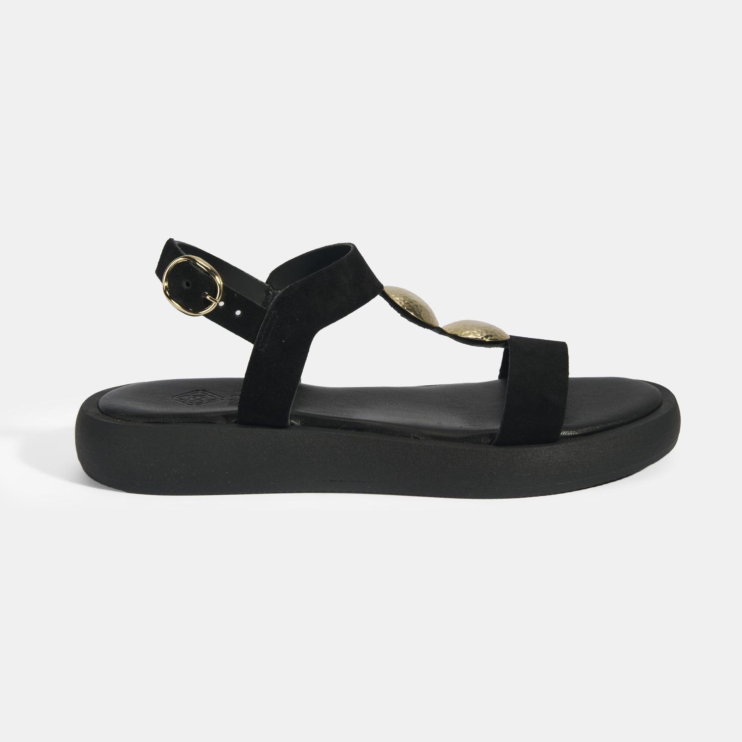 Kadın Siyah Süet Gold Aksesuarlı Sandalet