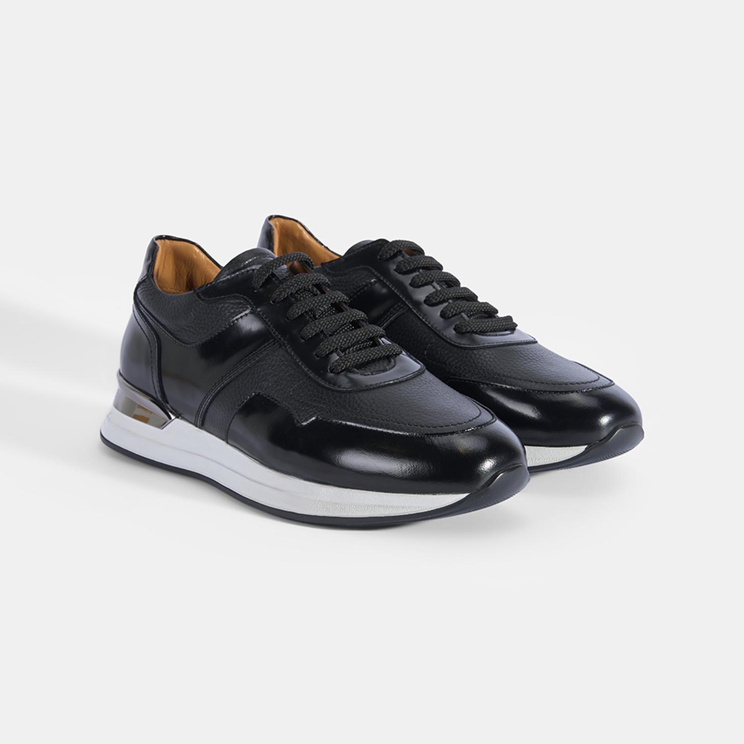 Erkek Siyah Metal Detaylı Deri Spor Ayakkabı