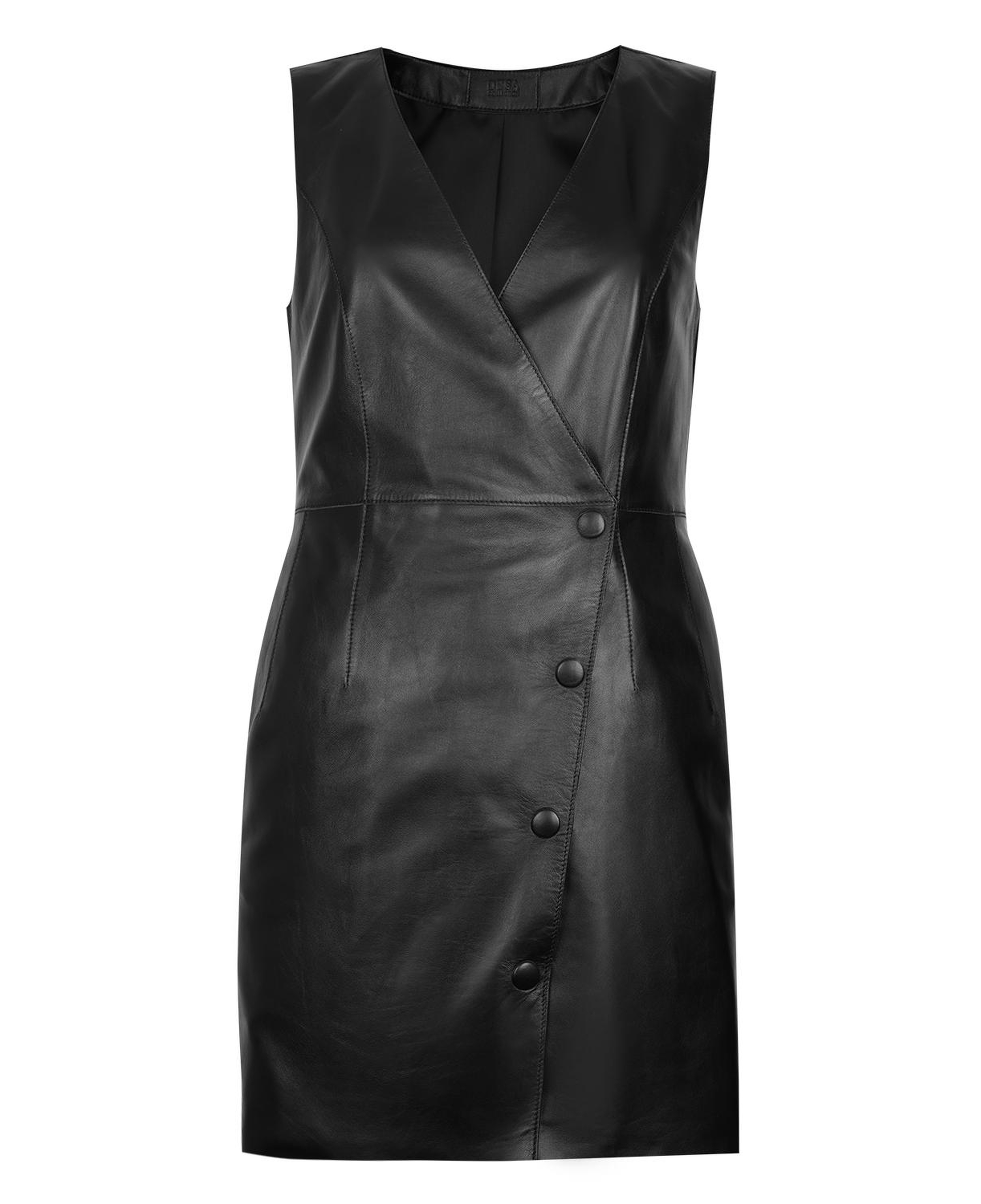 Arnola Siyah Kadın Kruvaze Deri Elbise