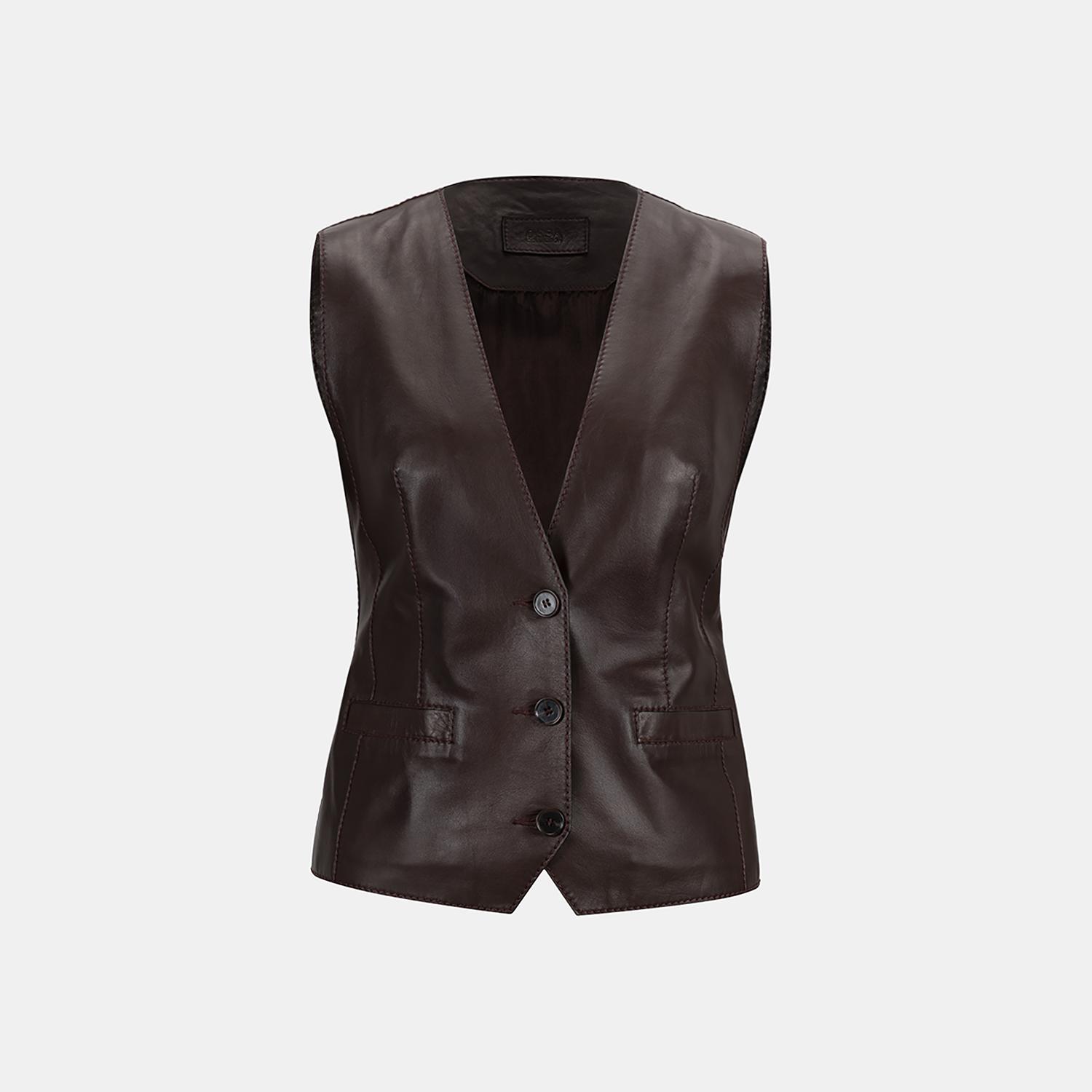 Kadın Koyu Kahve Deri Yelek