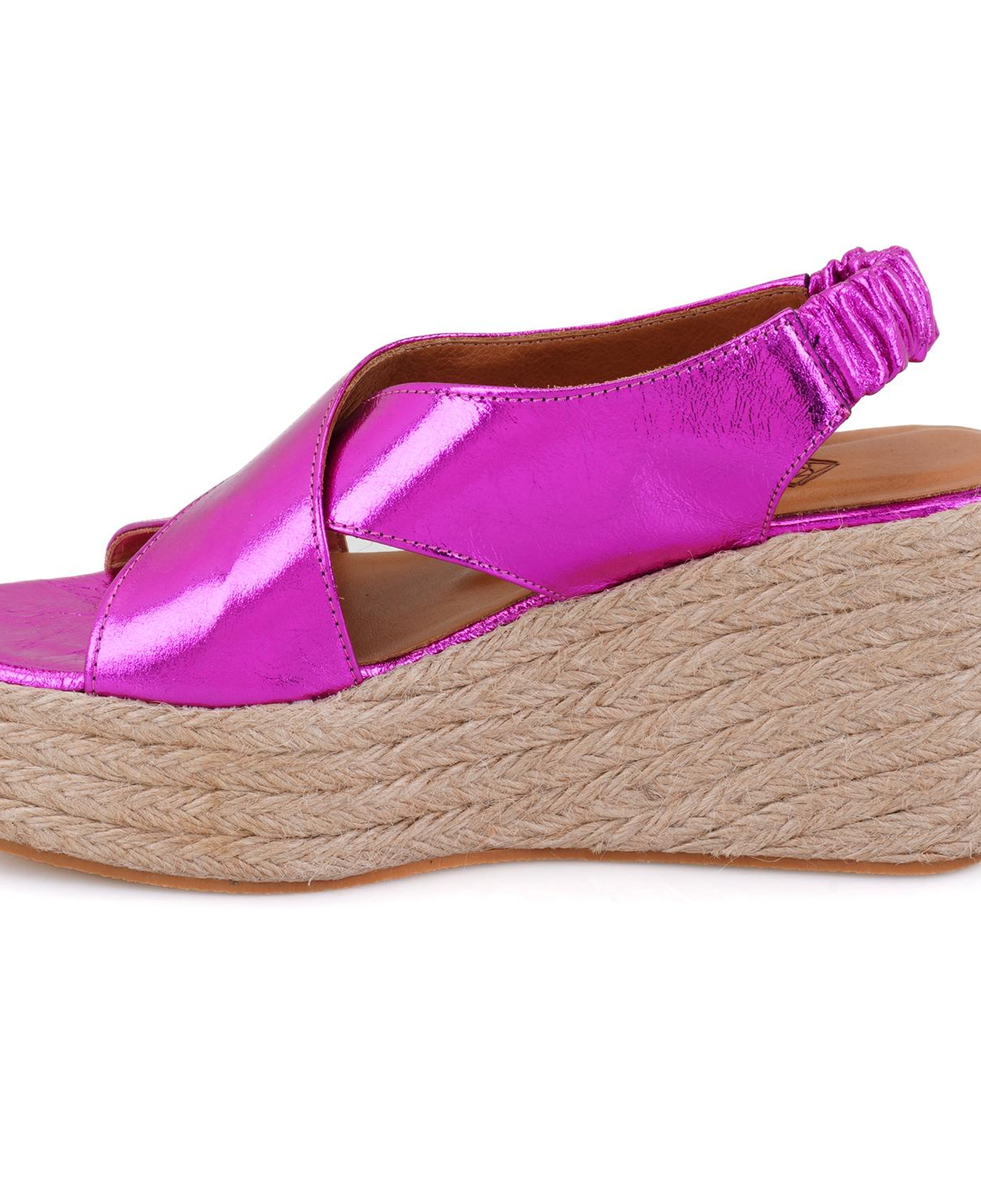Kadın Fuşya Dolgu Topuklu Deri Sandalet