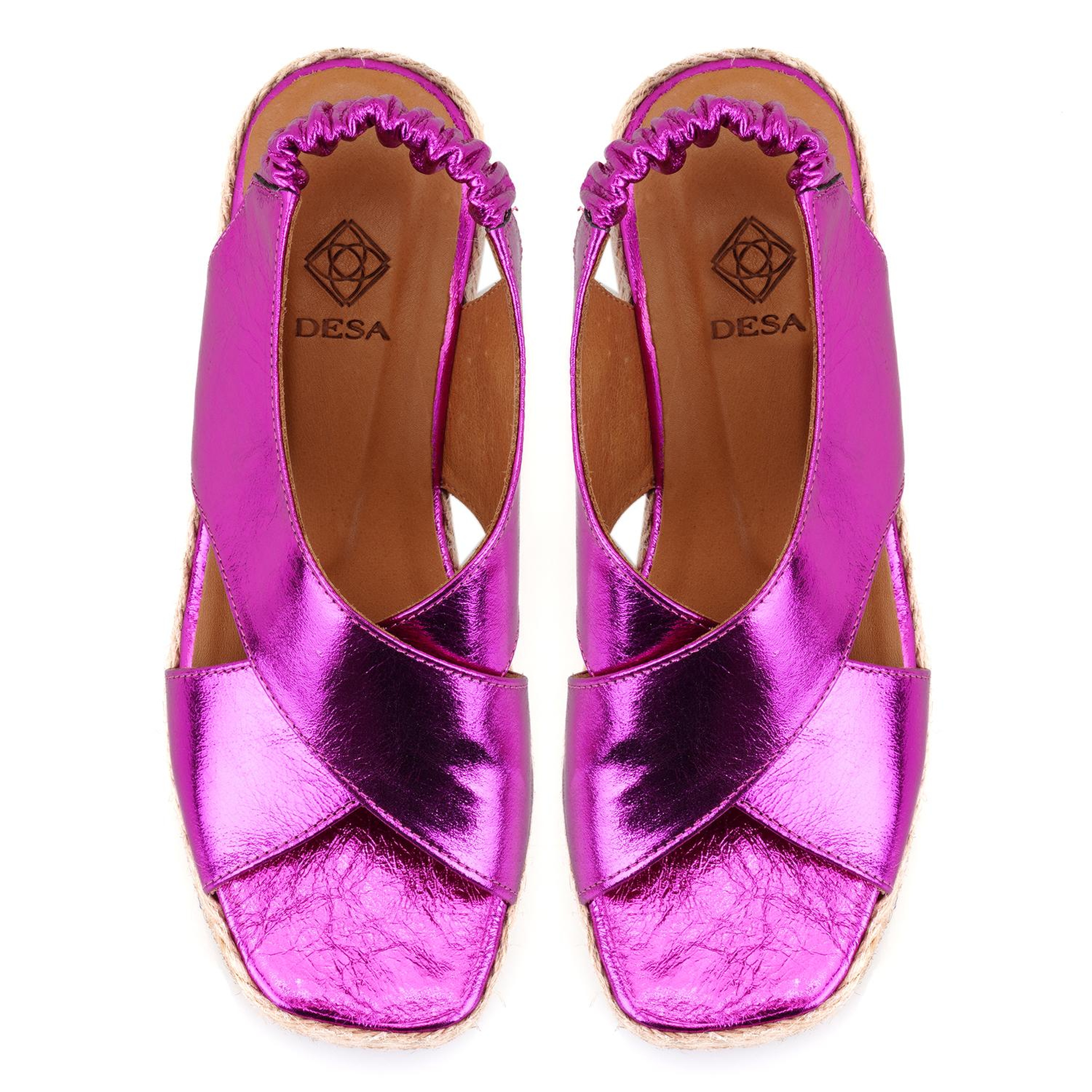 Kadın Fuşya Dolgu Topuklu Deri Sandalet