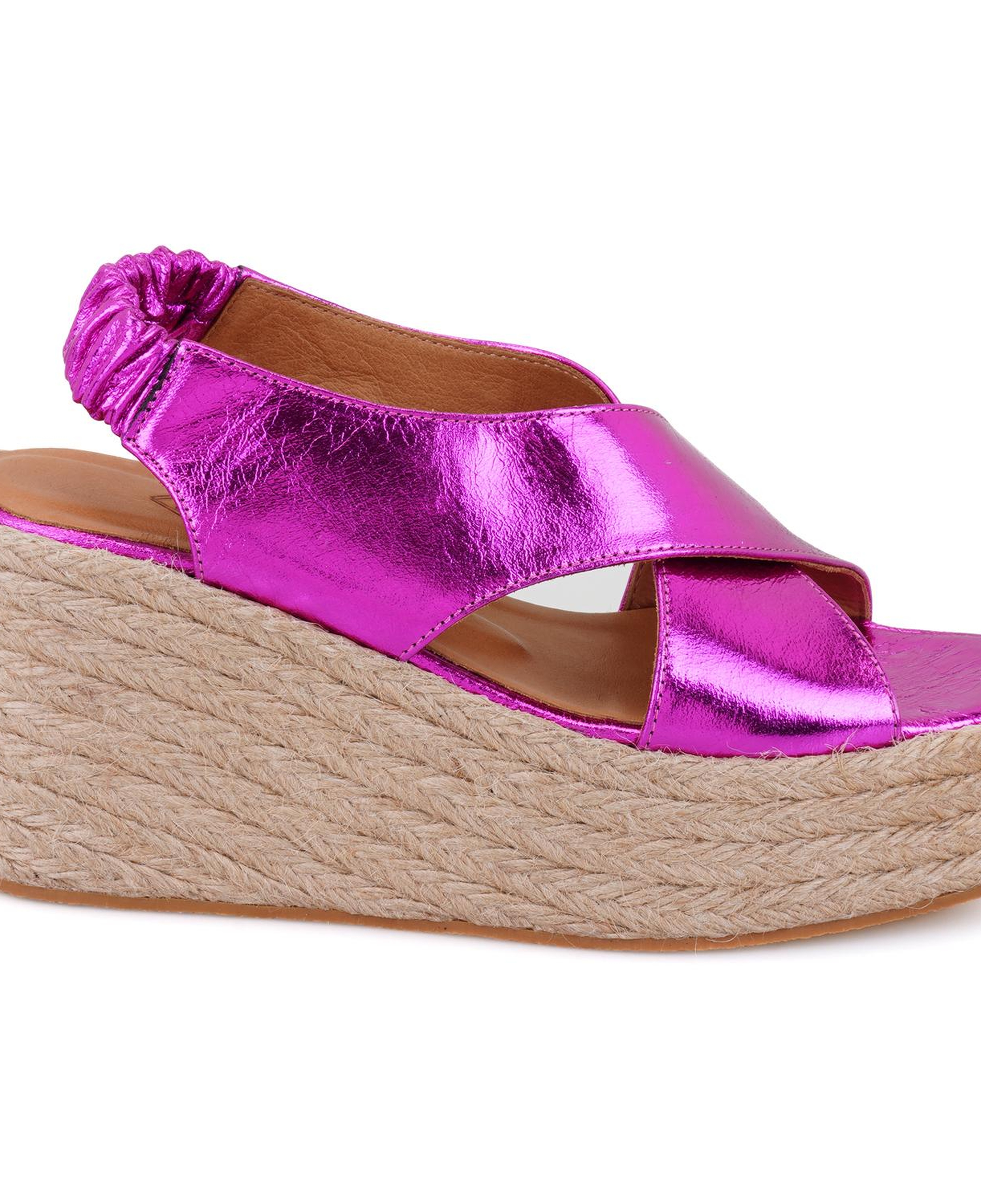 Kadın Fuşya Dolgu Topuklu Deri Sandalet