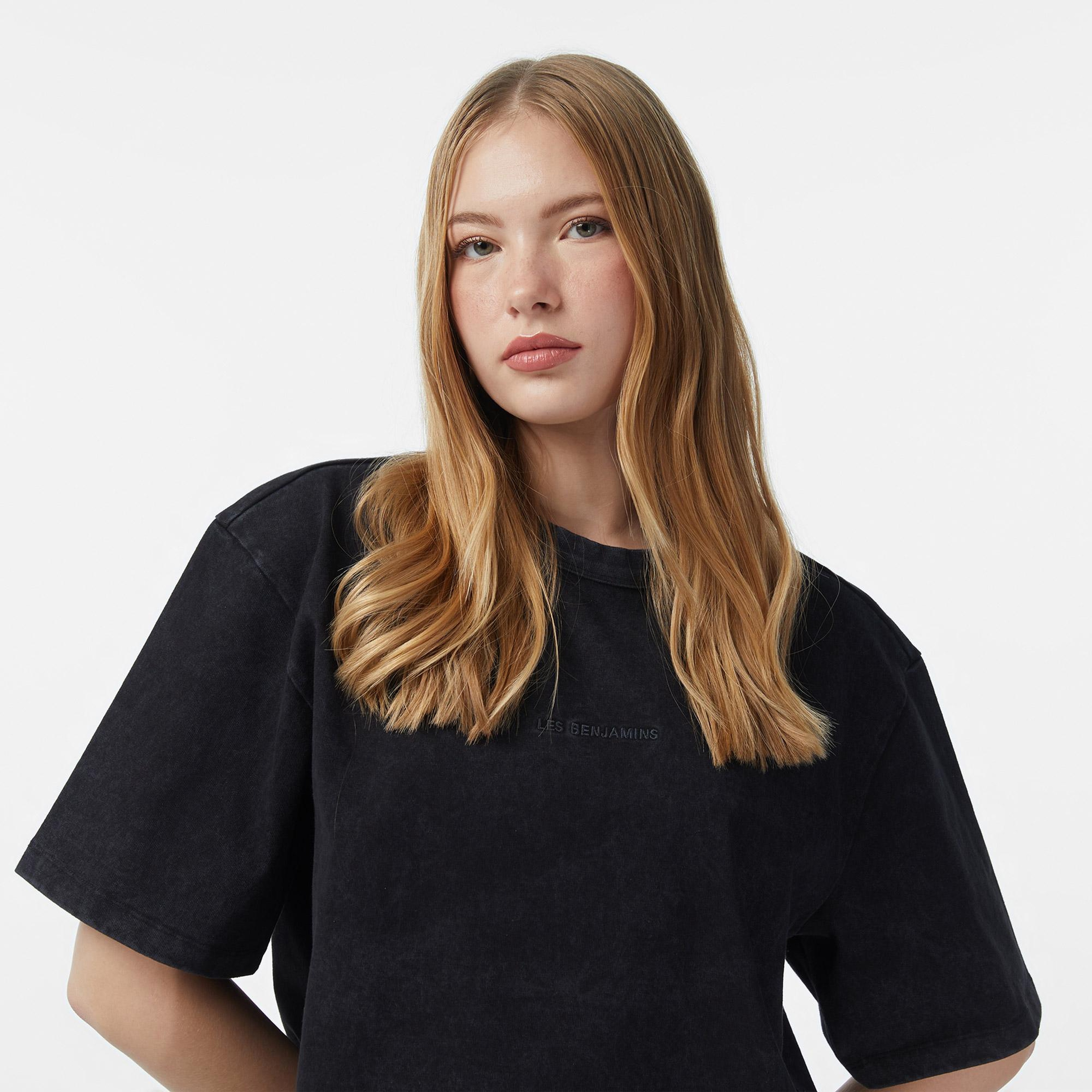 Les Benjamins Crop Oversize Fit Kadın Siyah T-Shirt