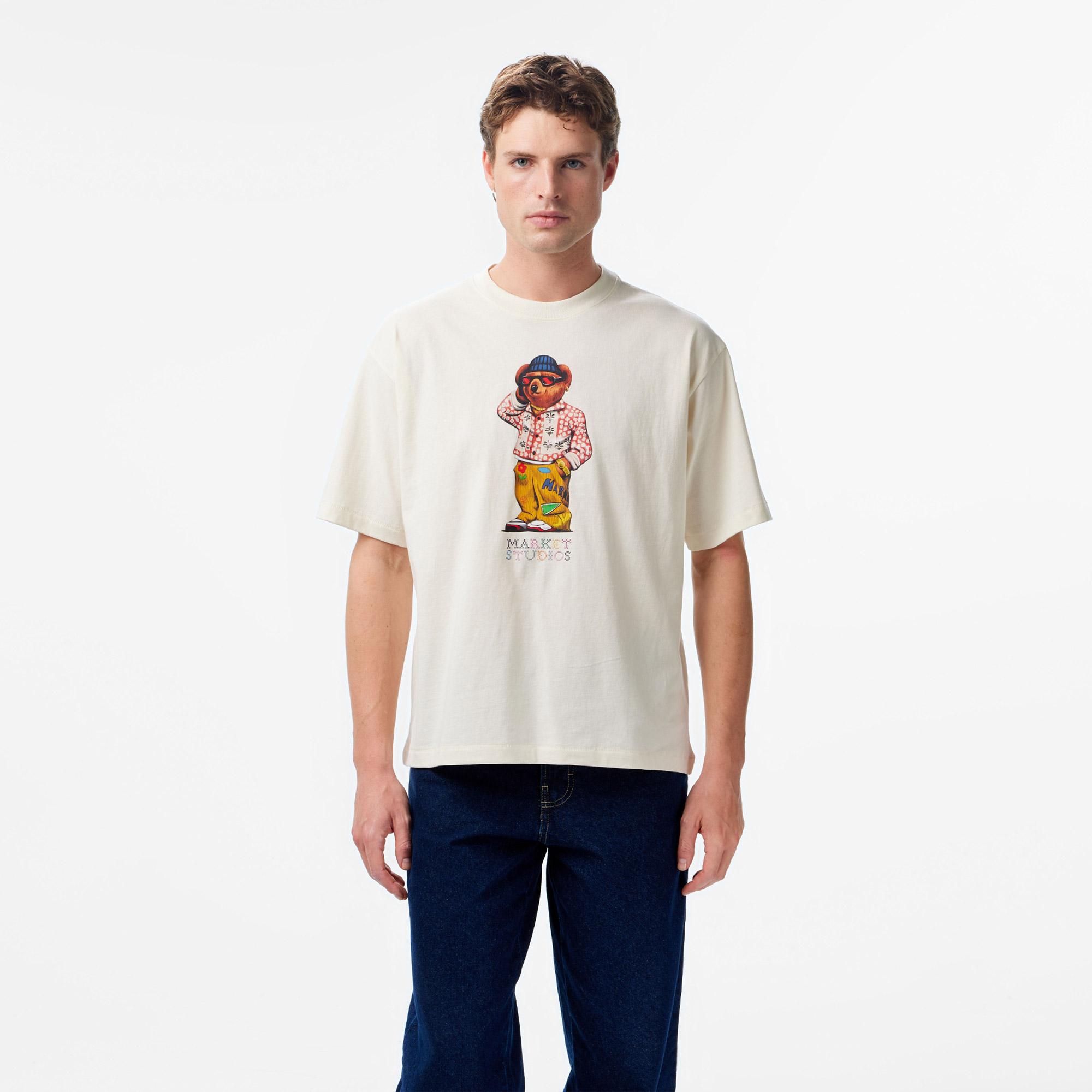 Market Folk Fitted Bear Erkek Beyaz T-Shirt