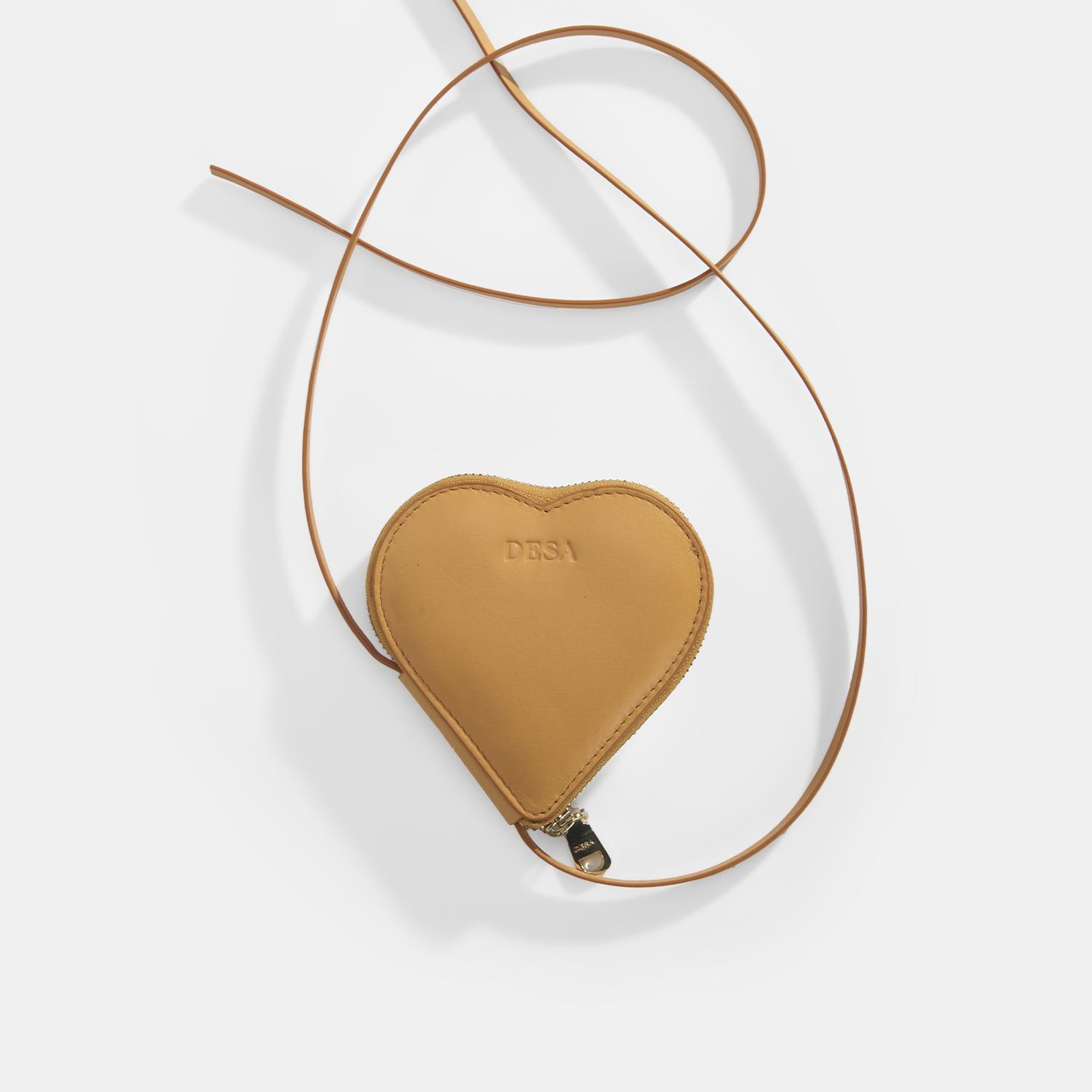 Turuncu Kalp Figürlü Mini Askılı Deri Cüzdan