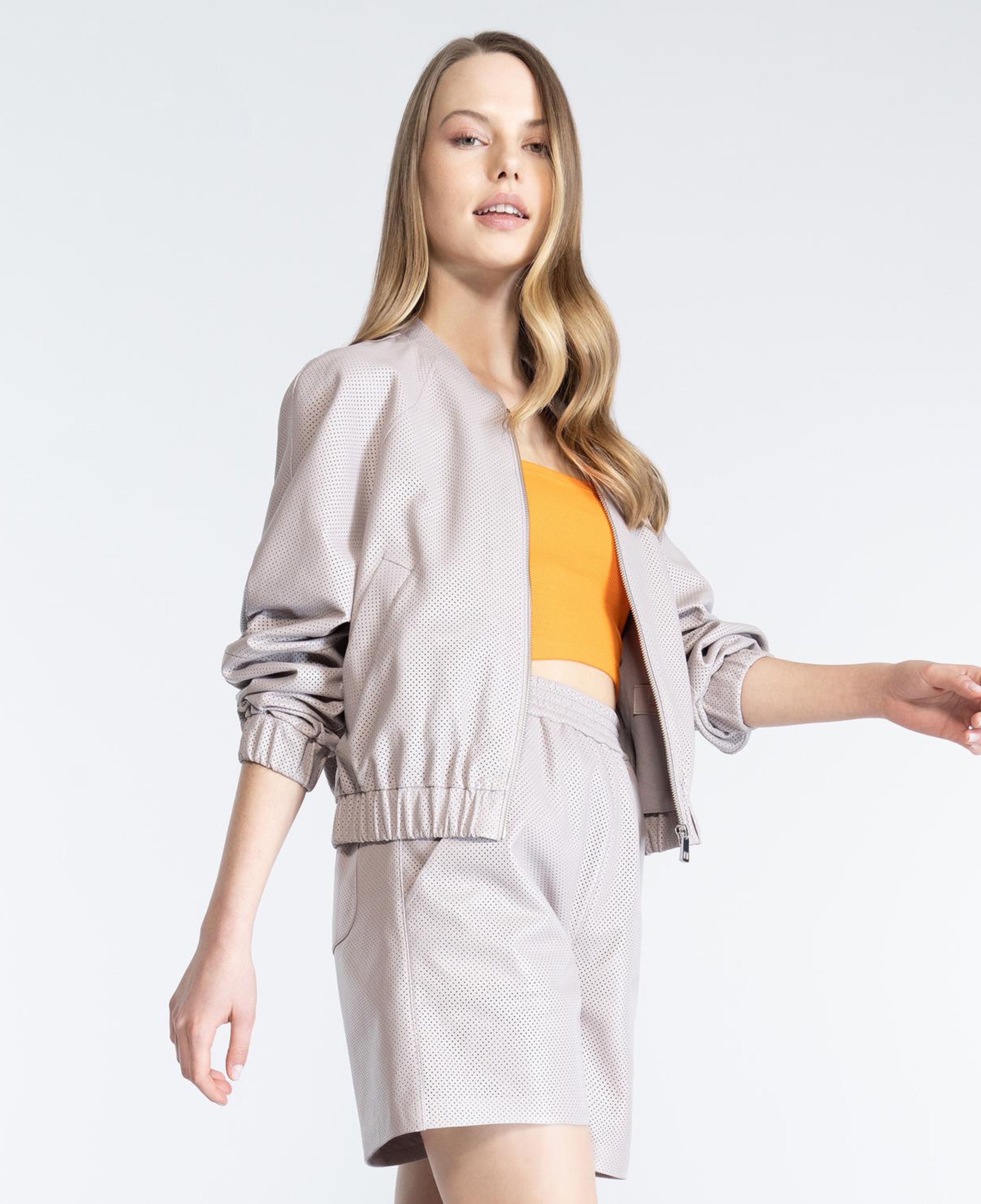 Ines Light Rose Kadın Yüksek Bel Perforeli Deri Şort