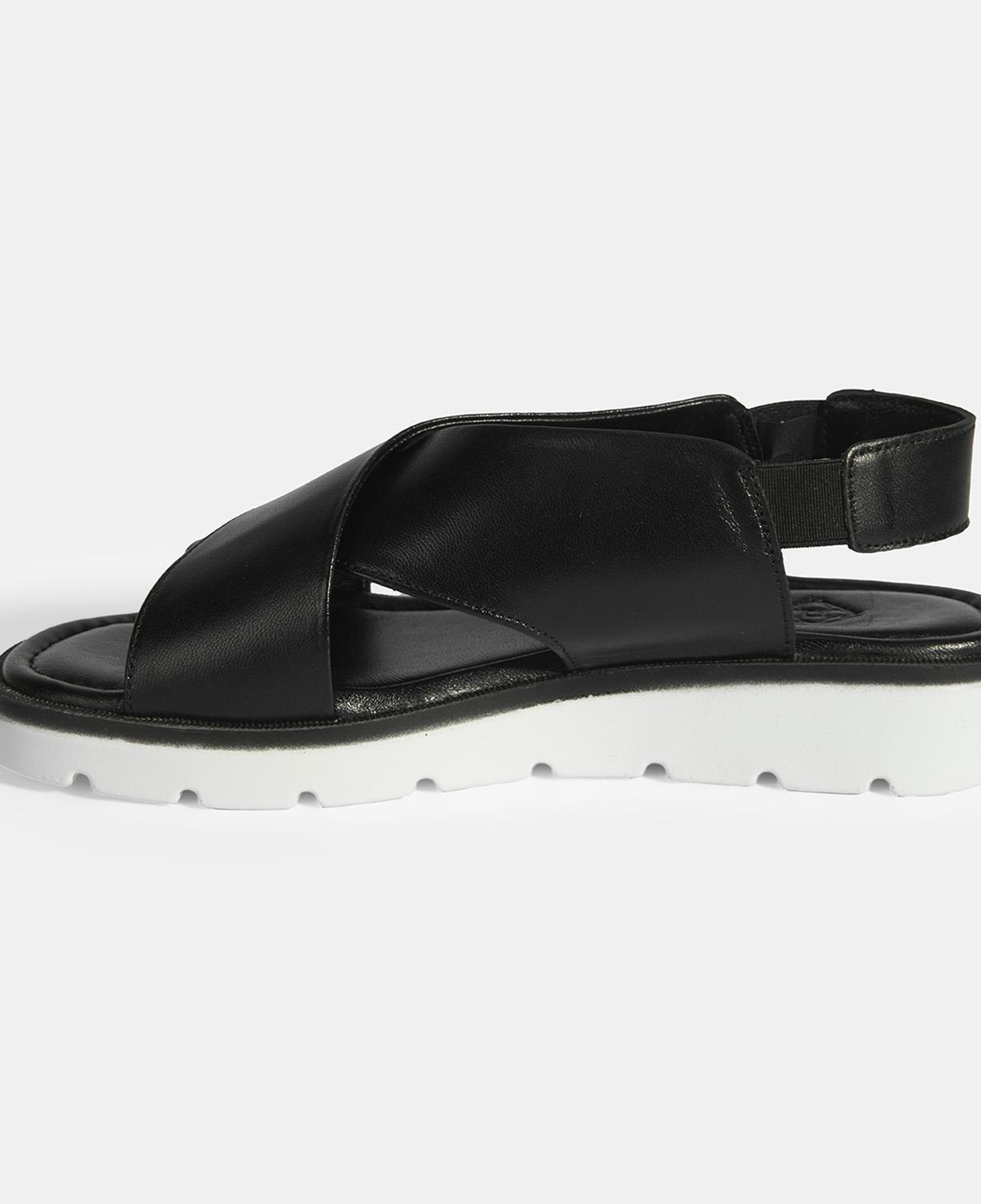 Siyah Kadın Lastik Bantlı Deri Sandalet