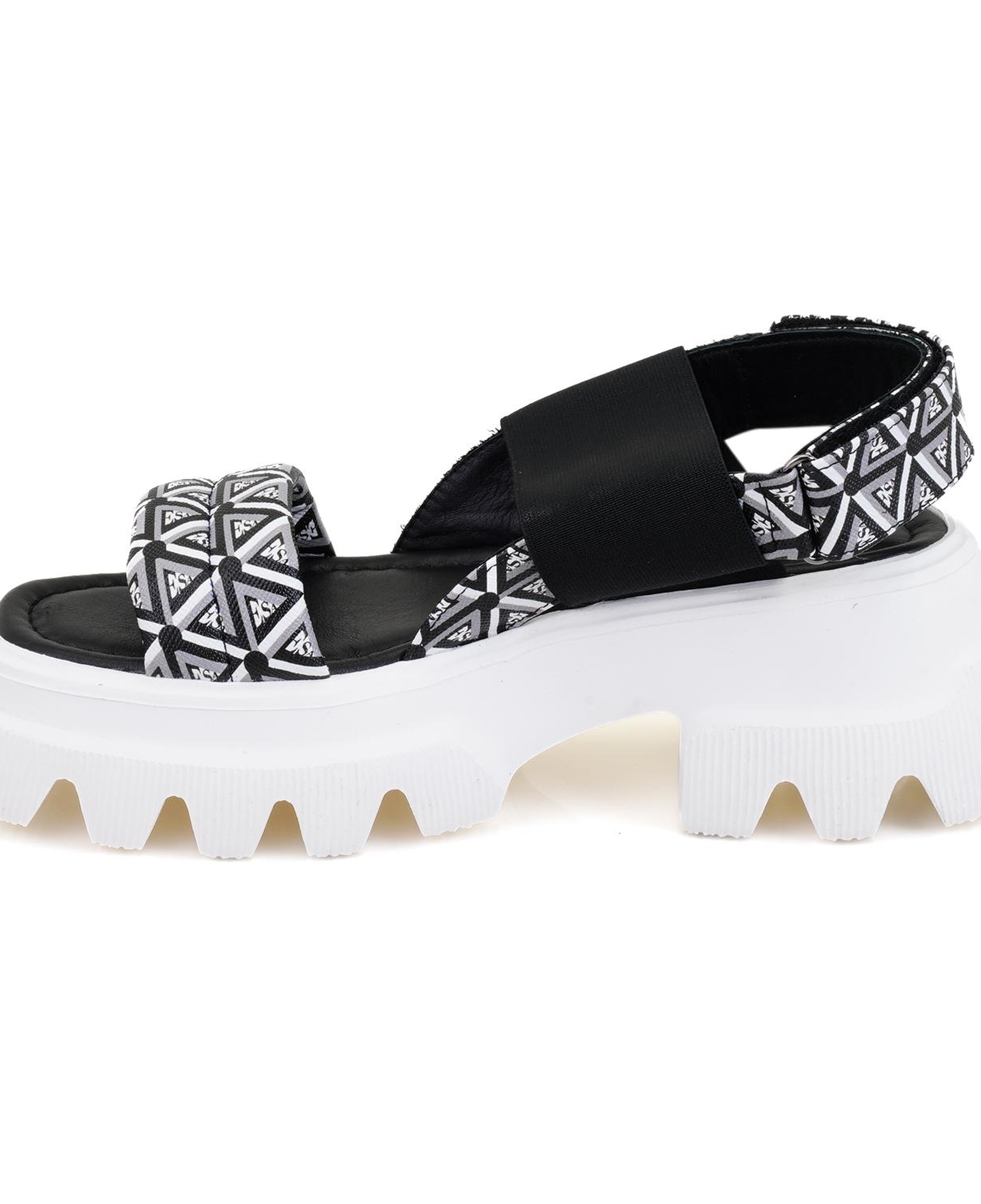 Kadın Siyah Monogram Desenli Dolgu Topuklu Sandalet