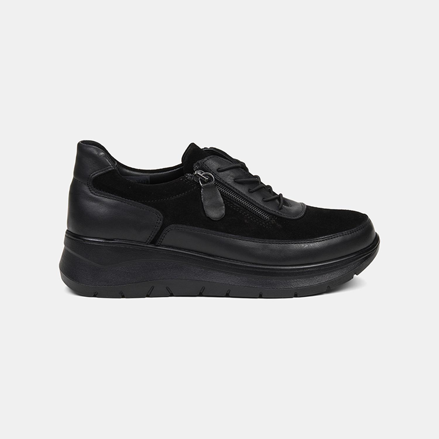 Kadın Siyah DesaComfort Fermuarlı Deri Spor Ayakkabı