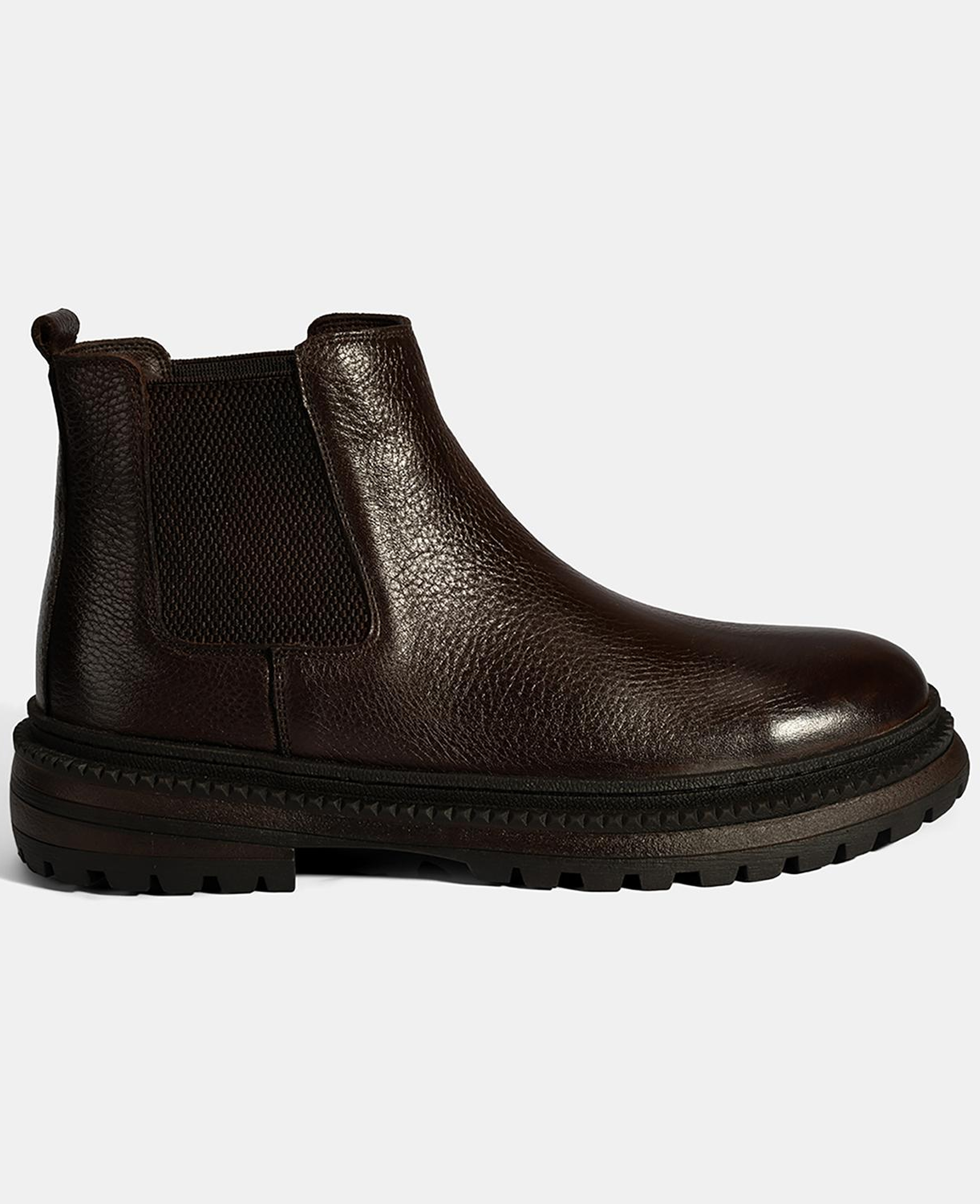 Erkek Kahve Lastik Detaylı Deri Bot