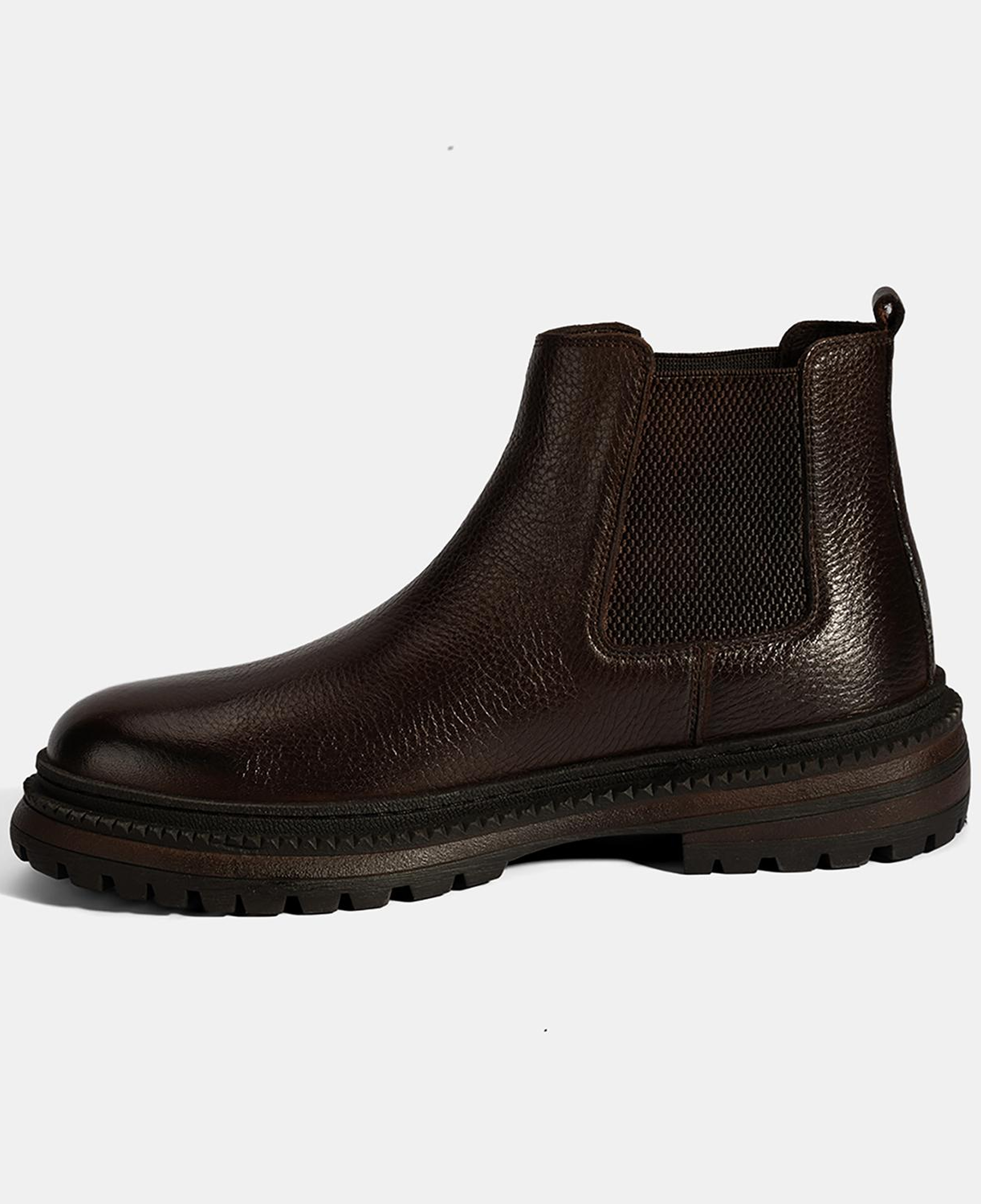 Erkek Kahve Lastik Detaylı Deri Bot