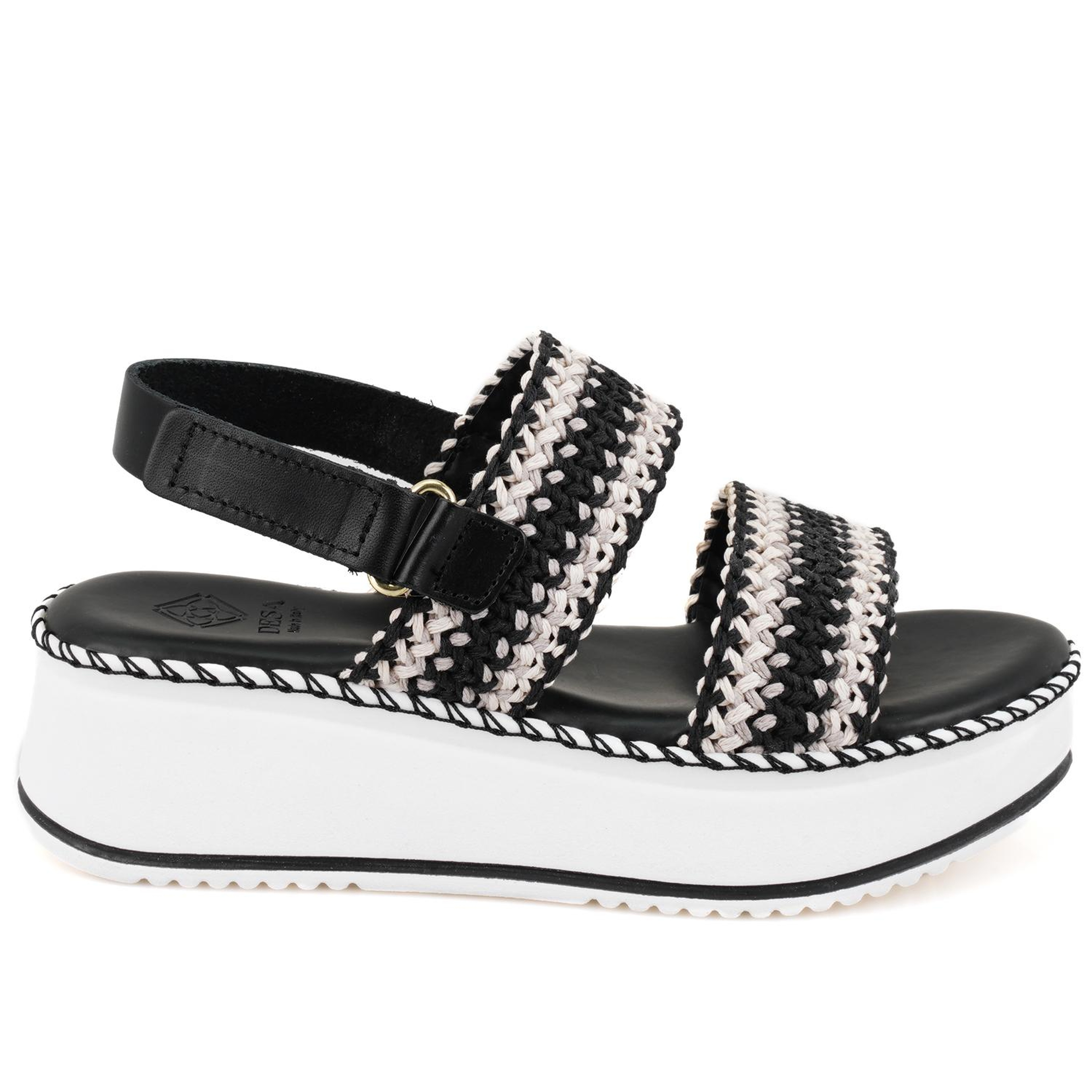 Kadın Siyah Hasır Örgülü Deri Sandalet