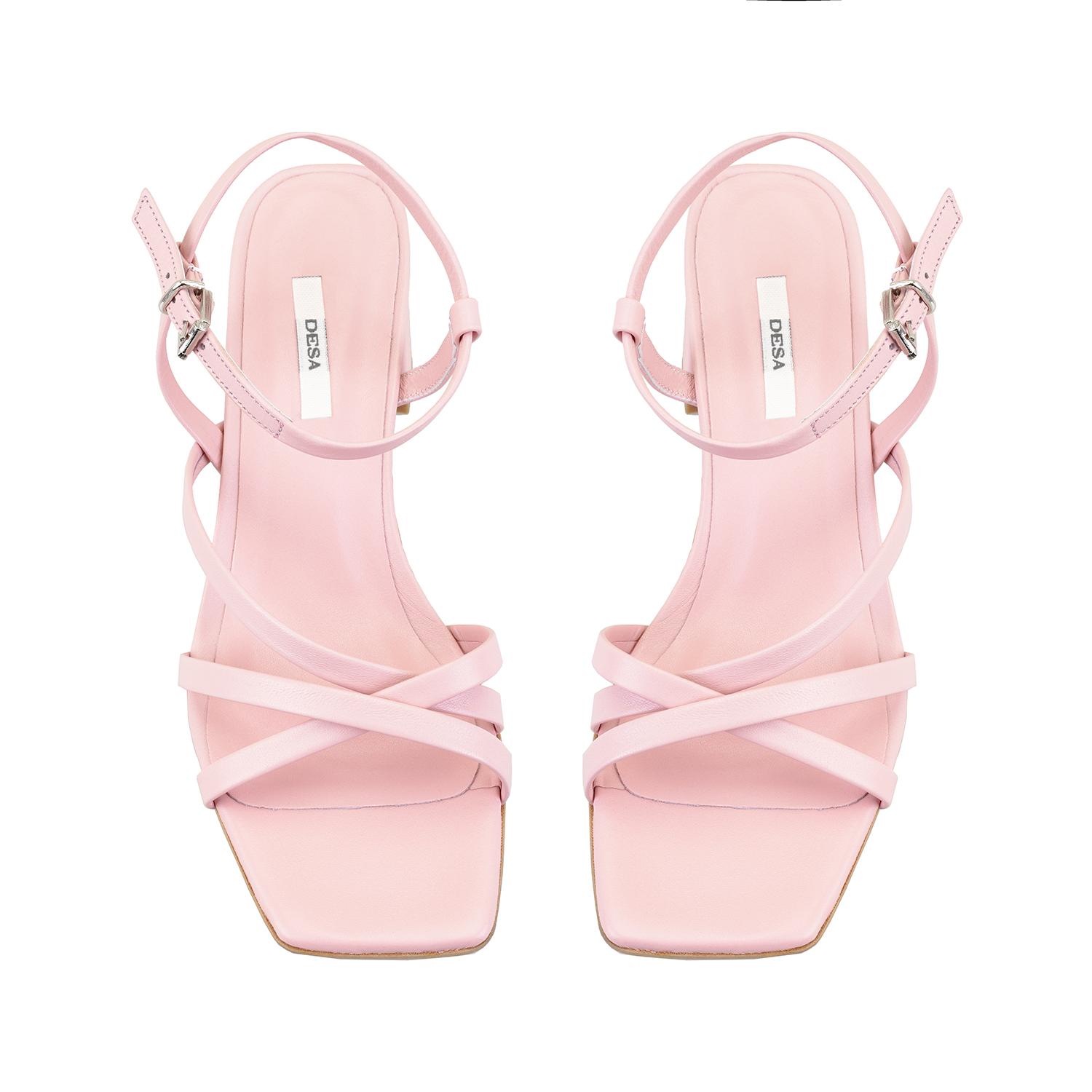 Kadın Pembe Ayarlanabilir Tokalı Topuklu Deri Sandalet