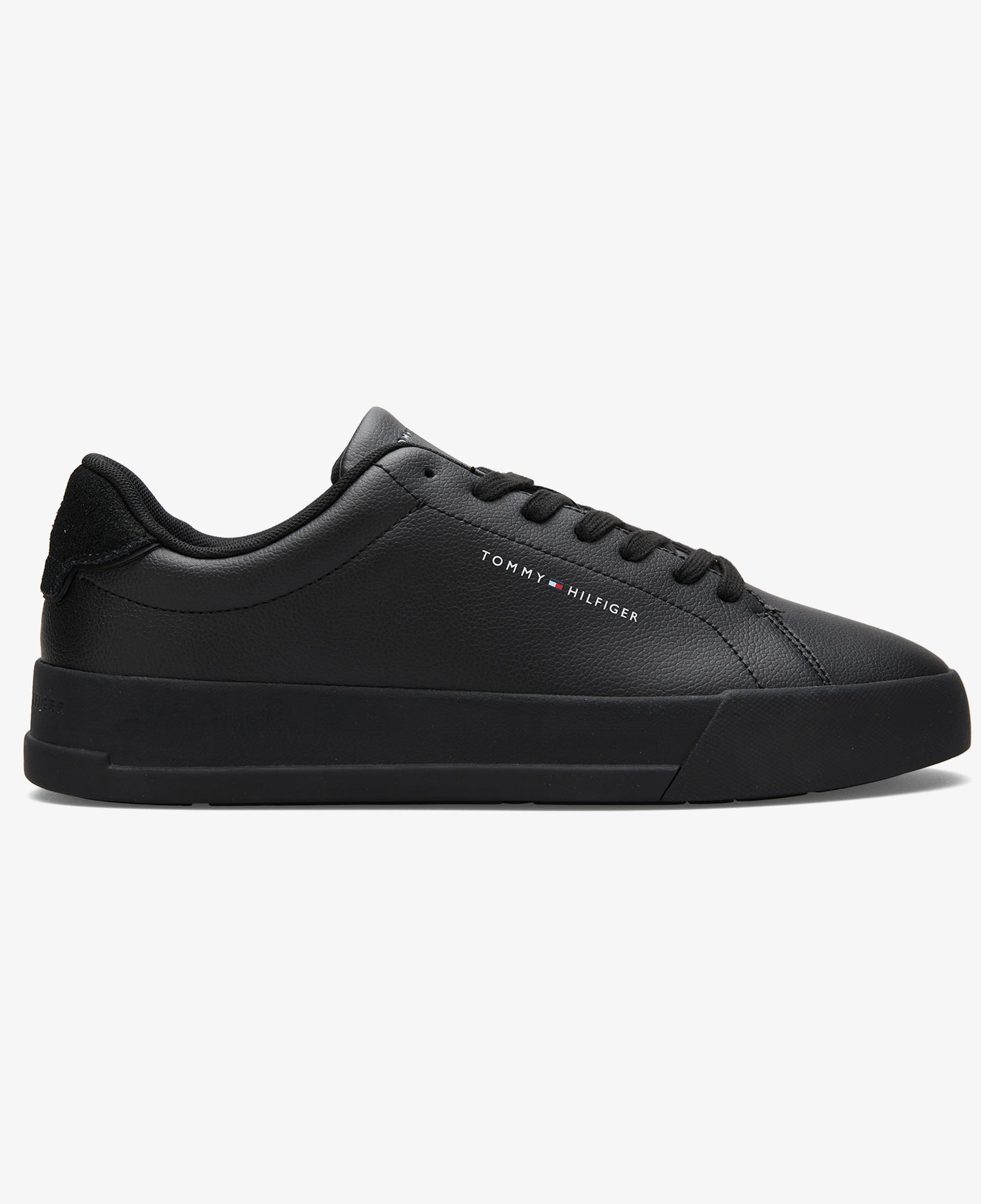 Tommy Hilfiger Court Leather Detail Erkek Siyah Sneaker