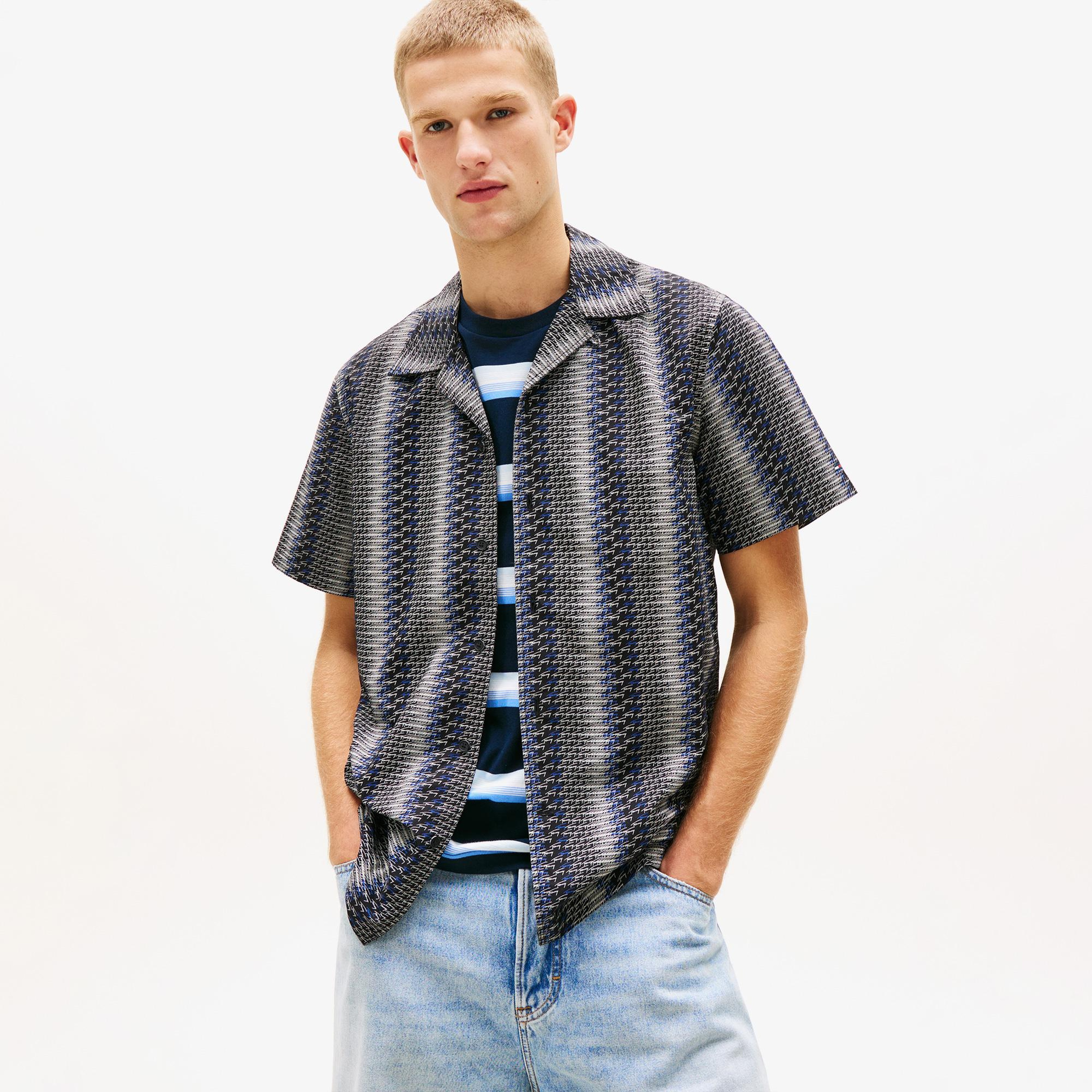 Tommy Hilfiger Regular Aop Camp Erkek Siyah Gömlek