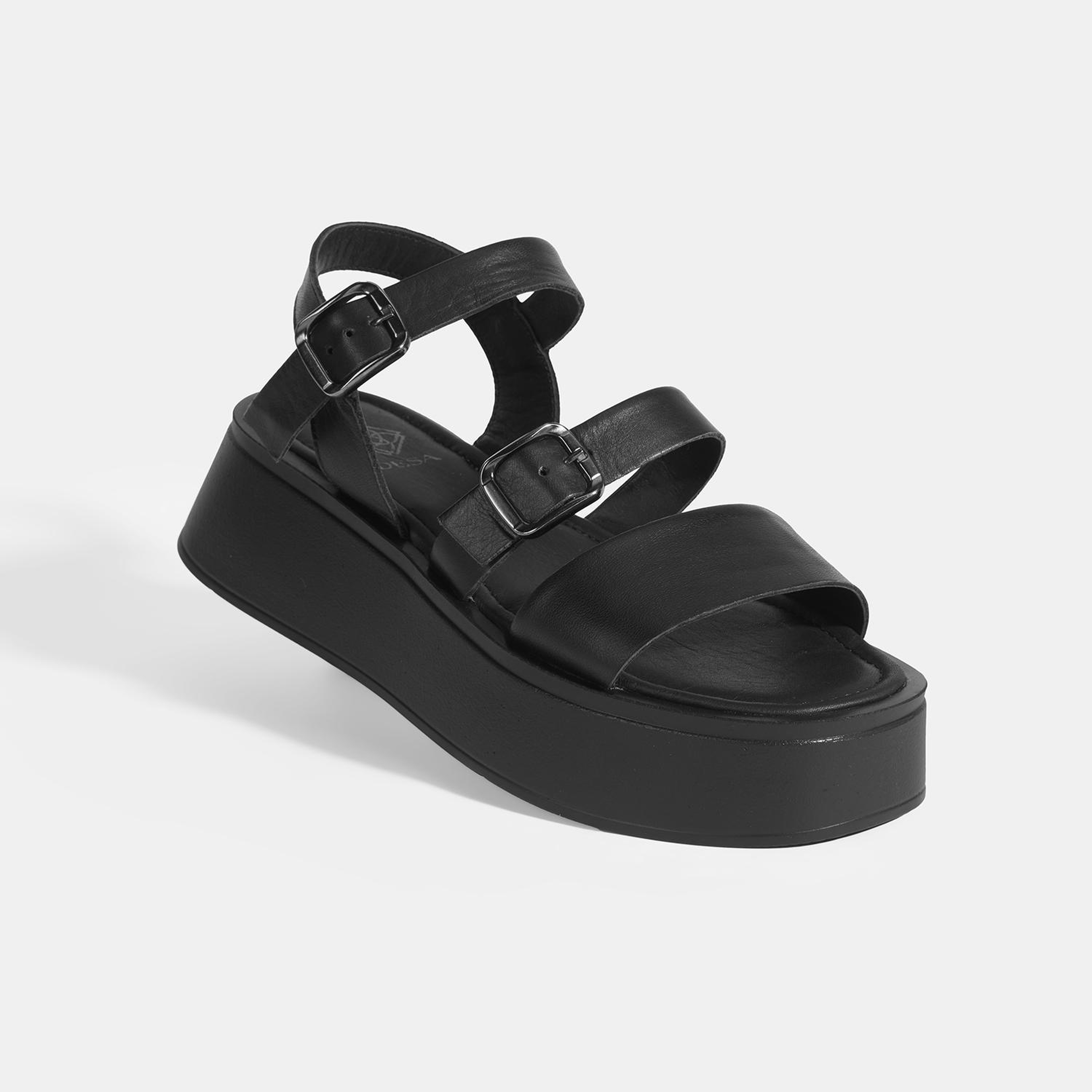 Kadın Siyah Deri Sandalet