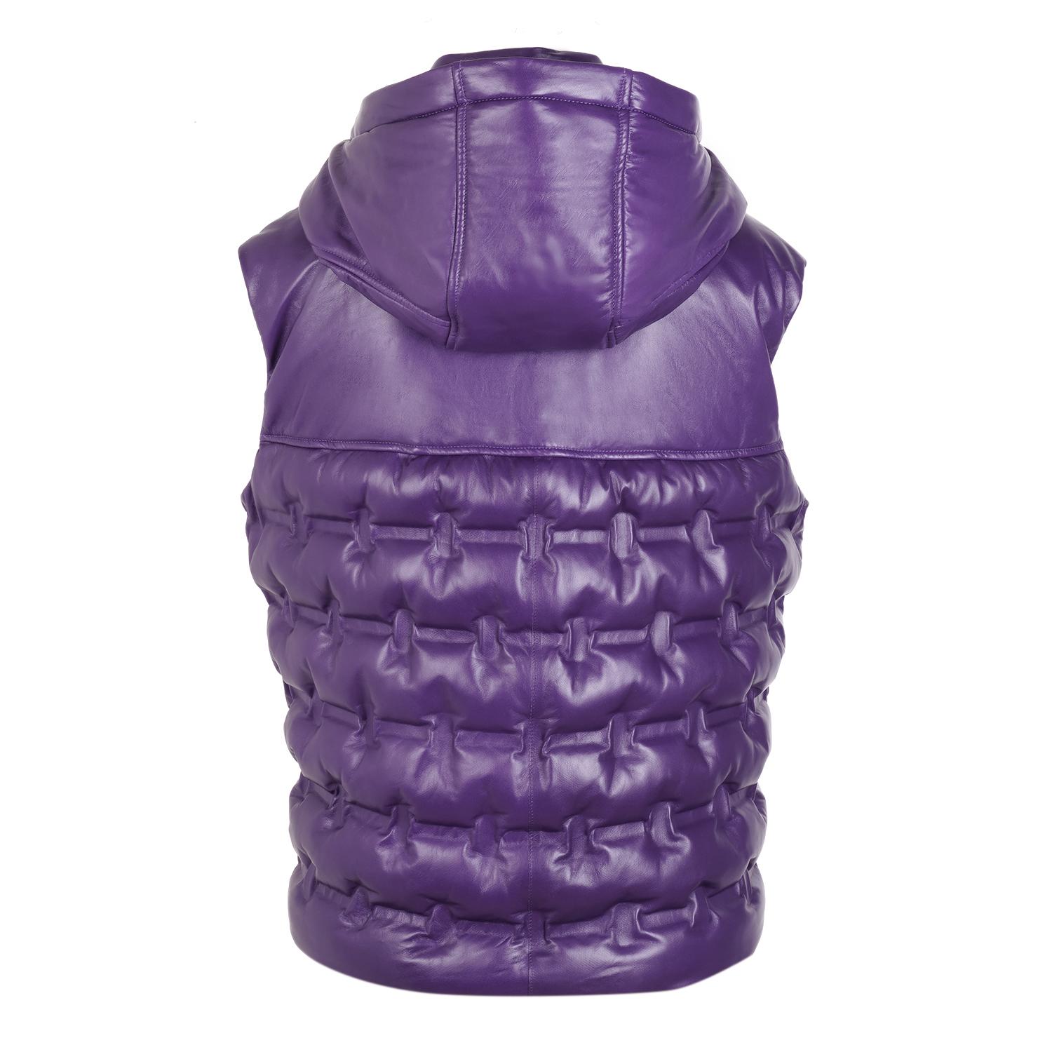 Anitra Mor Kadın Kapüşonlu Puffer Deri Yelek