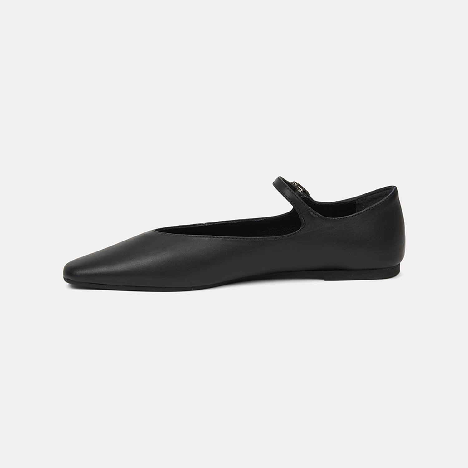 Kadın Siyah Ayarlanabilir Metal Tokalı Mary Jane Deri Babet