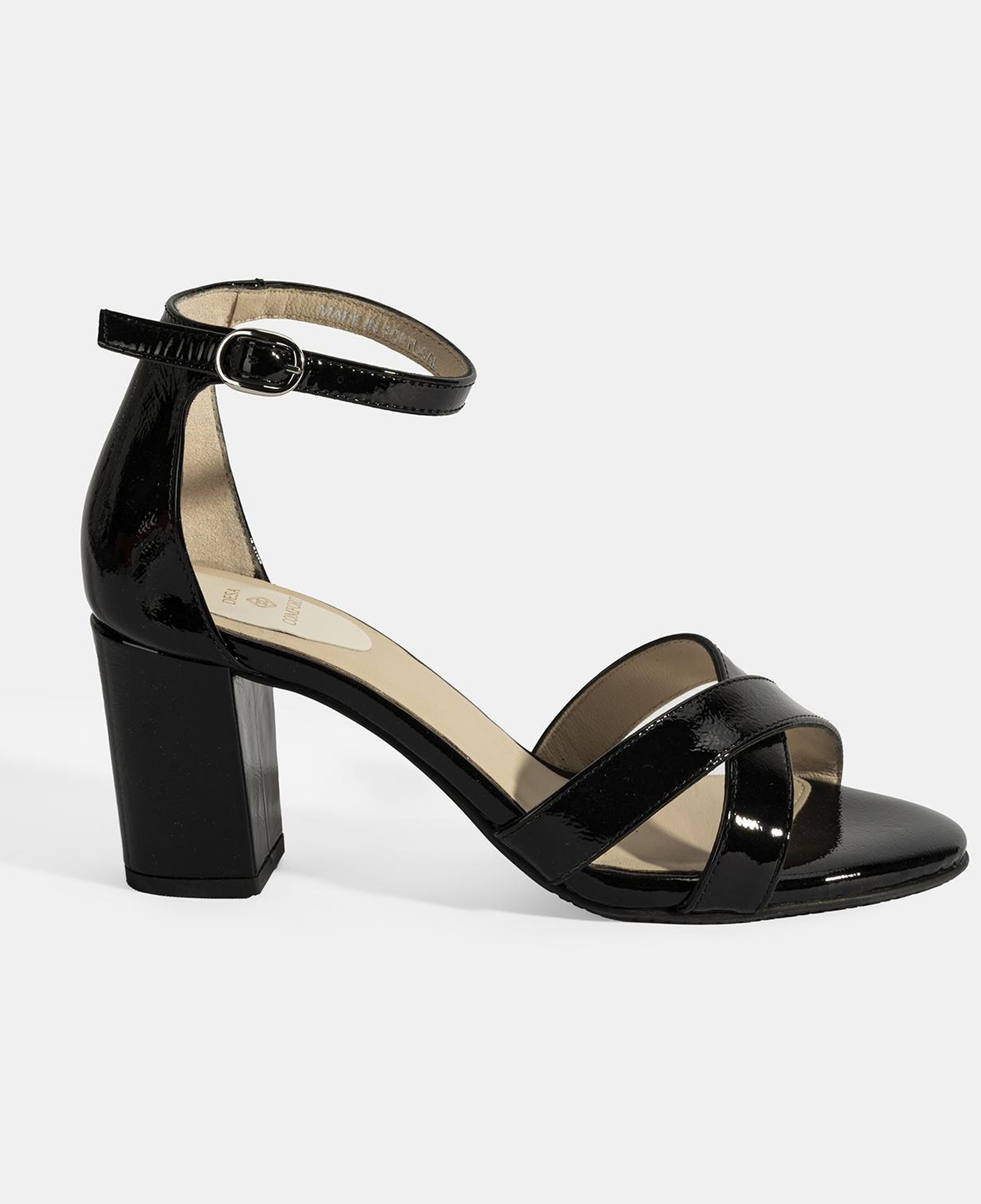 Hillary Siyah Kadın Ayarlanabilir Tokalı Topuklu DesaComfort Deri Sandalet