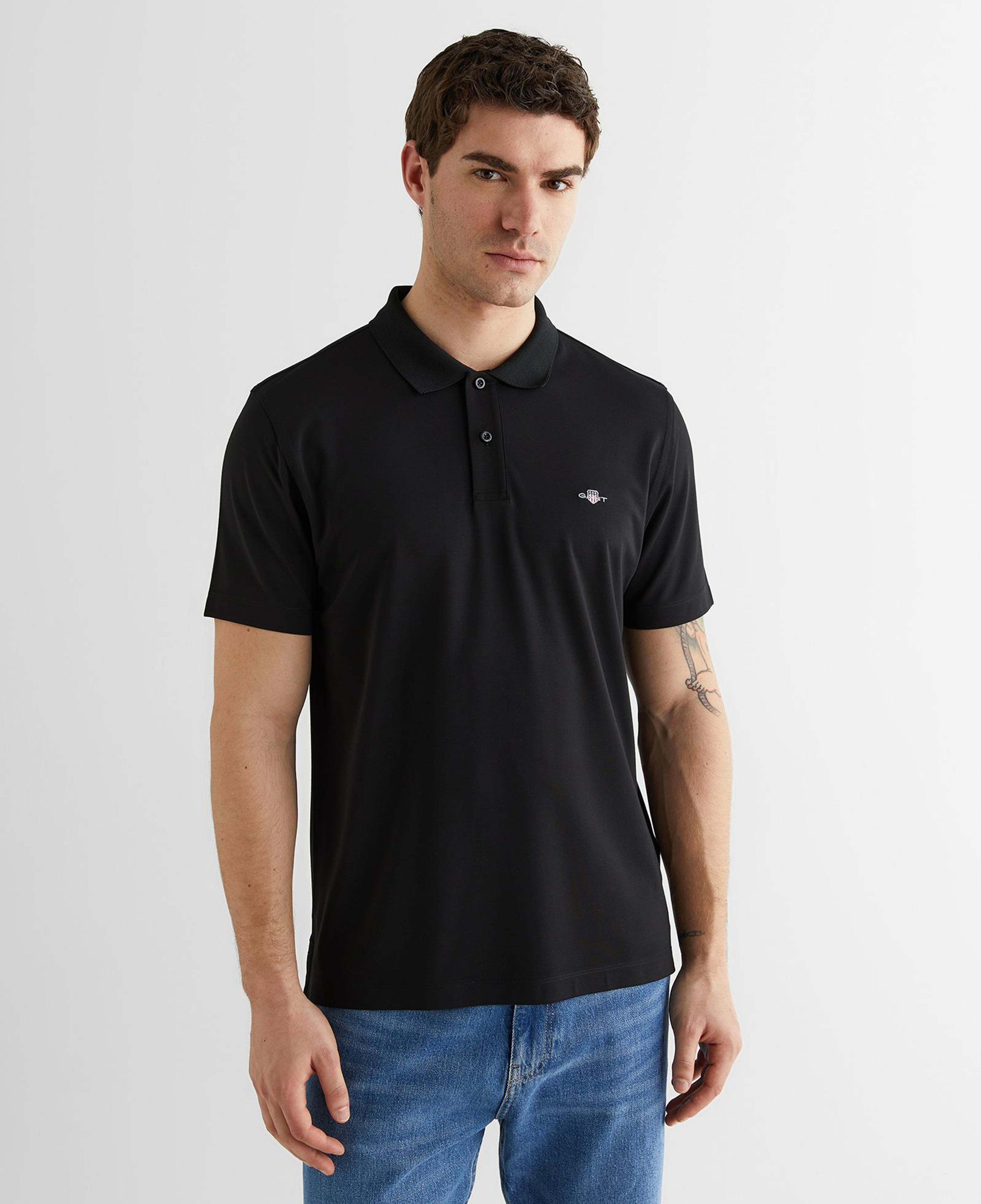 GANT Erkek Siyah Regular Fit Logolu Polo Yaka T-Shirt