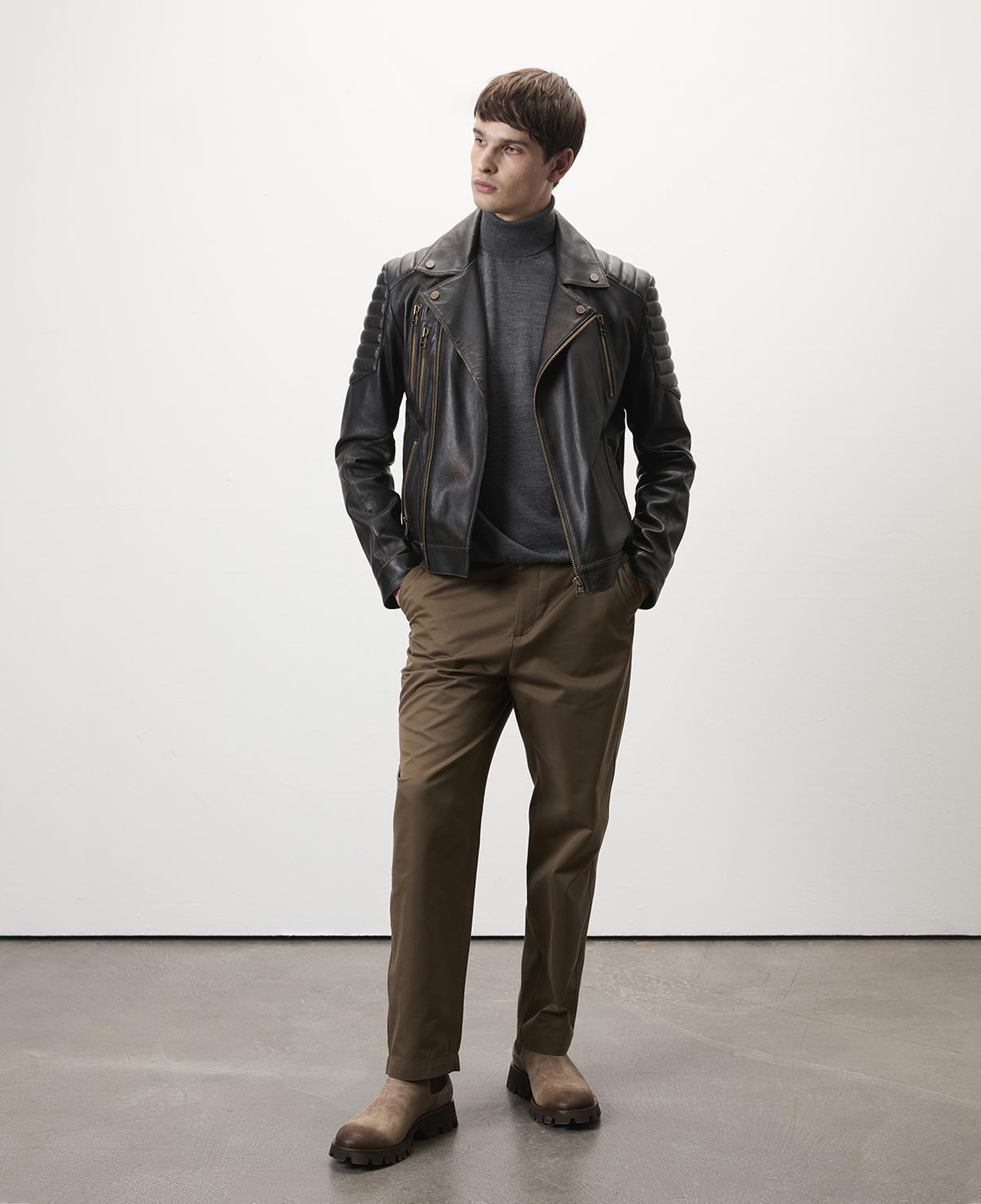 Bill Kahve Erkek Kartallı Vintage Biker Deri Mont