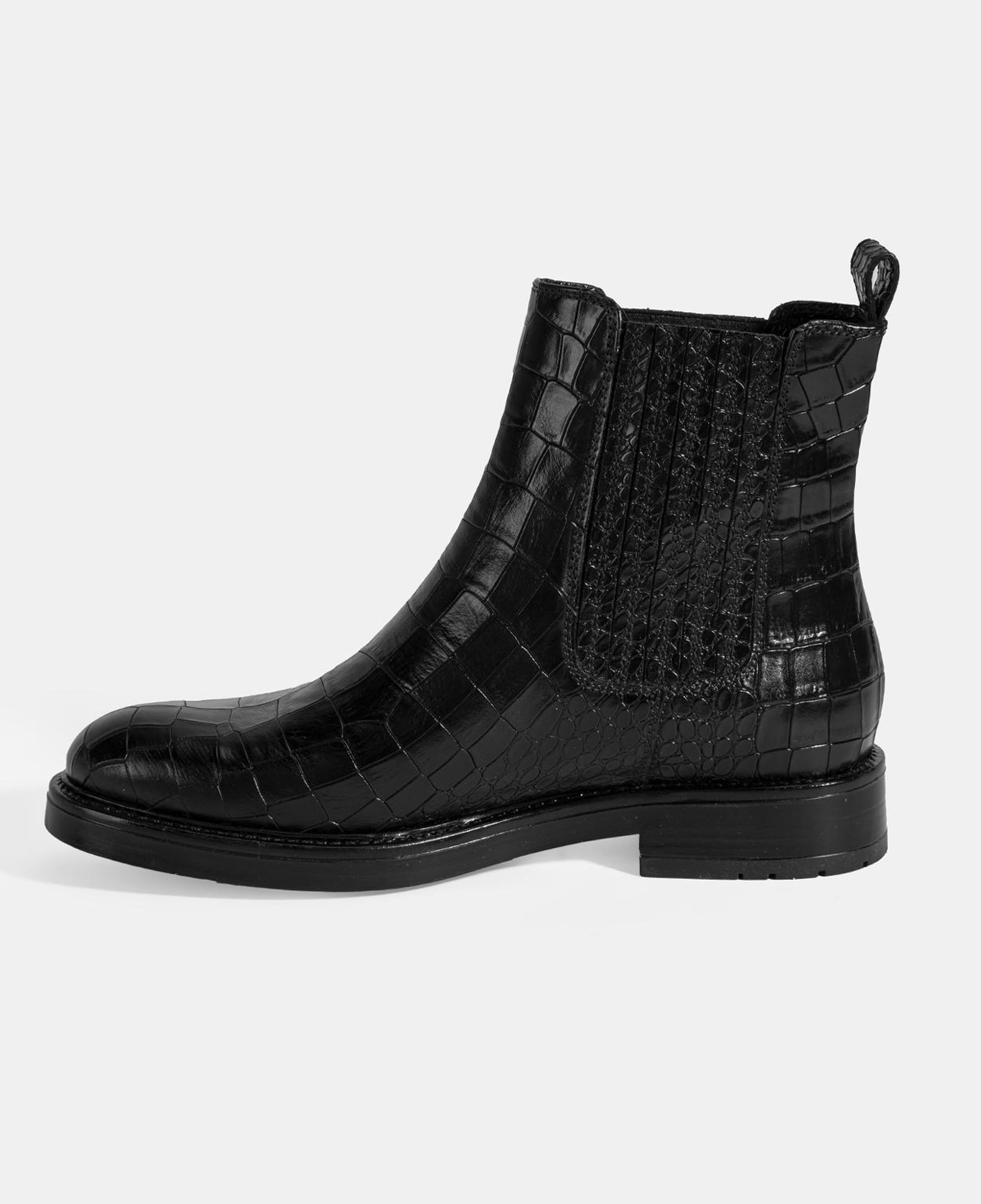 Kadın Siyah Kroko Baskılı Lastikli Deri Bot