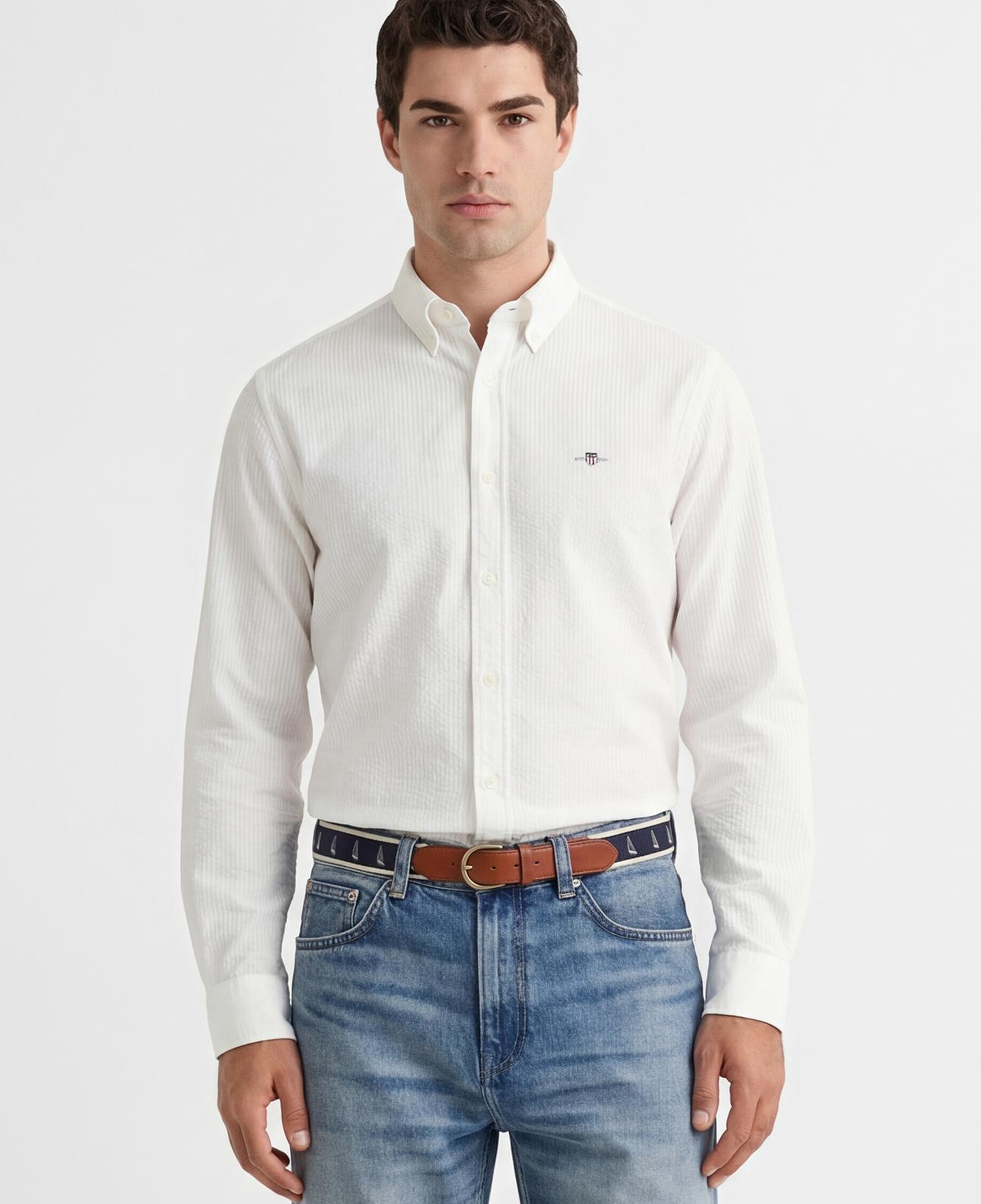 GANT Erkek Beyaz Düğmeli Yaka Logolu Gömlek
