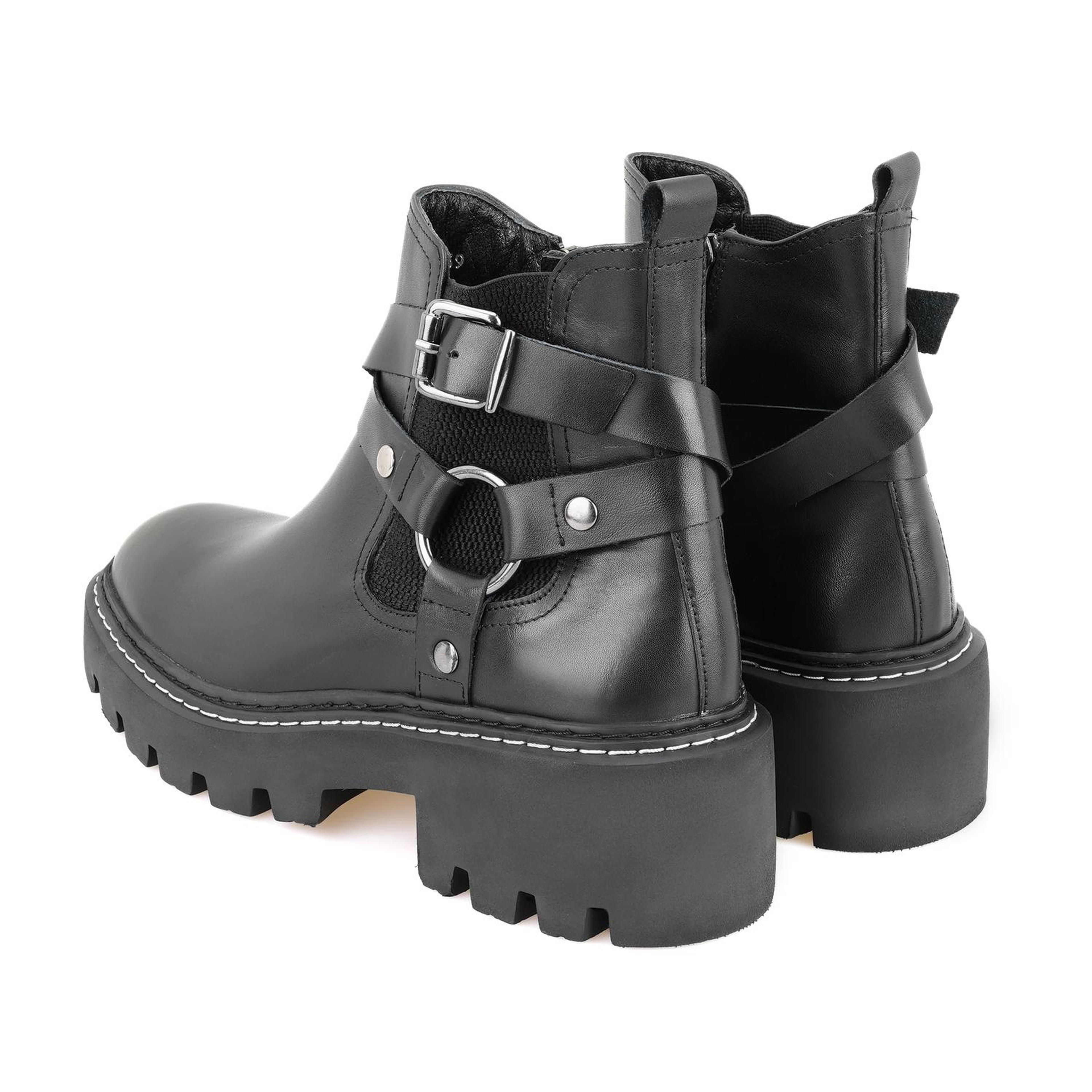 Kadın Siyah Fermuarlı Deri Bot