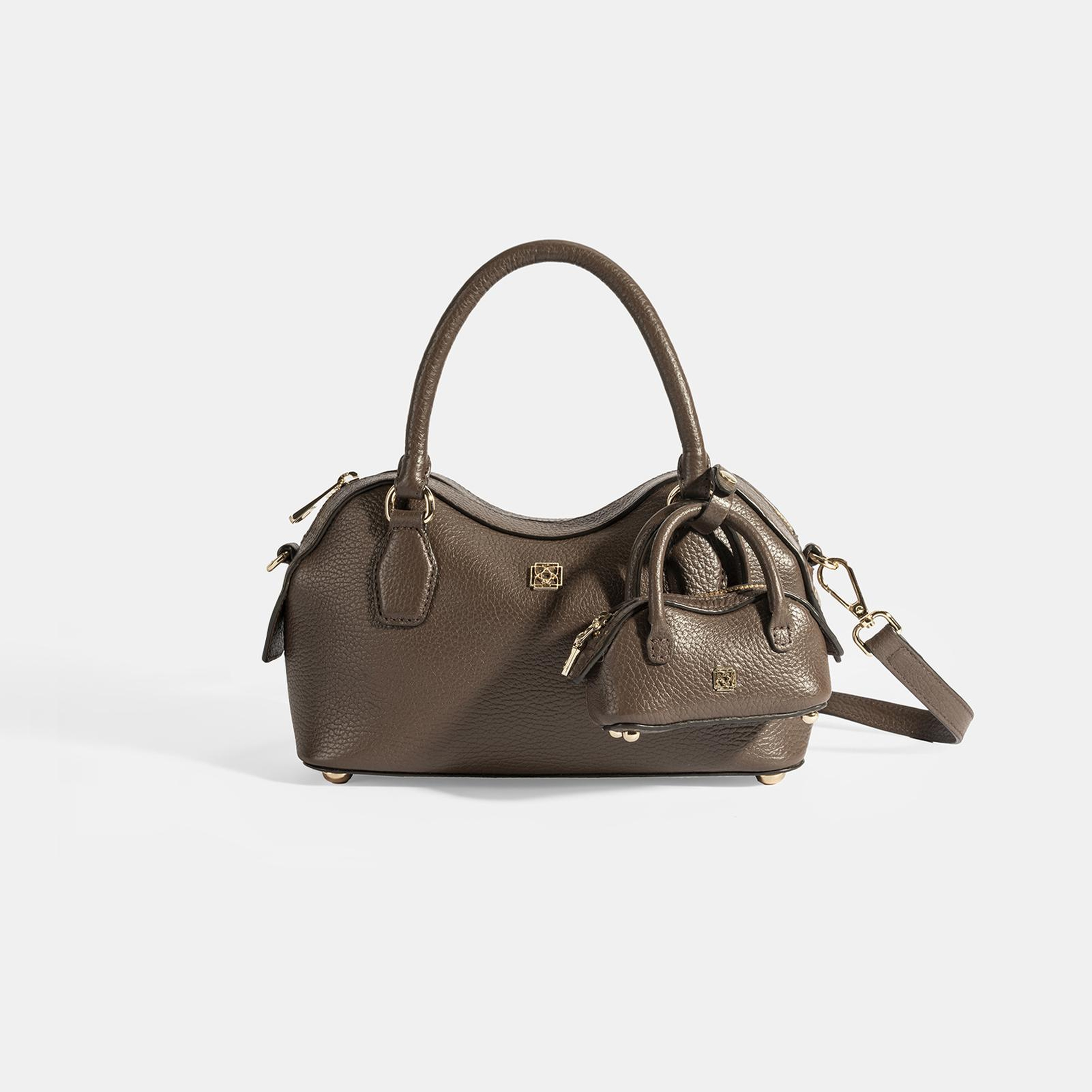 Kadın Kahve Deri Çanta Aksesuarlı Mini El Çantası