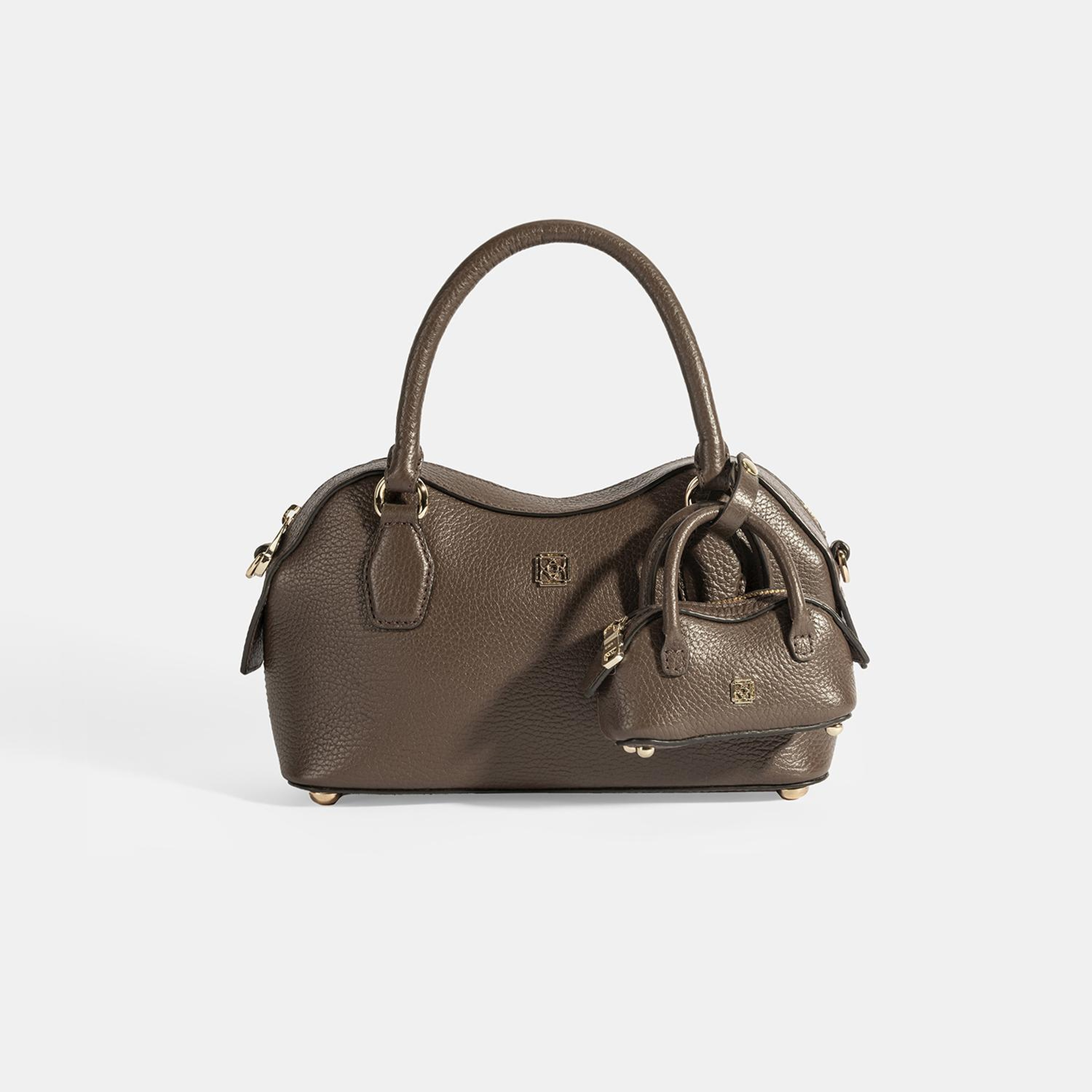 Kadın Kahve Deri Çanta Aksesuarlı Mini El Çantası