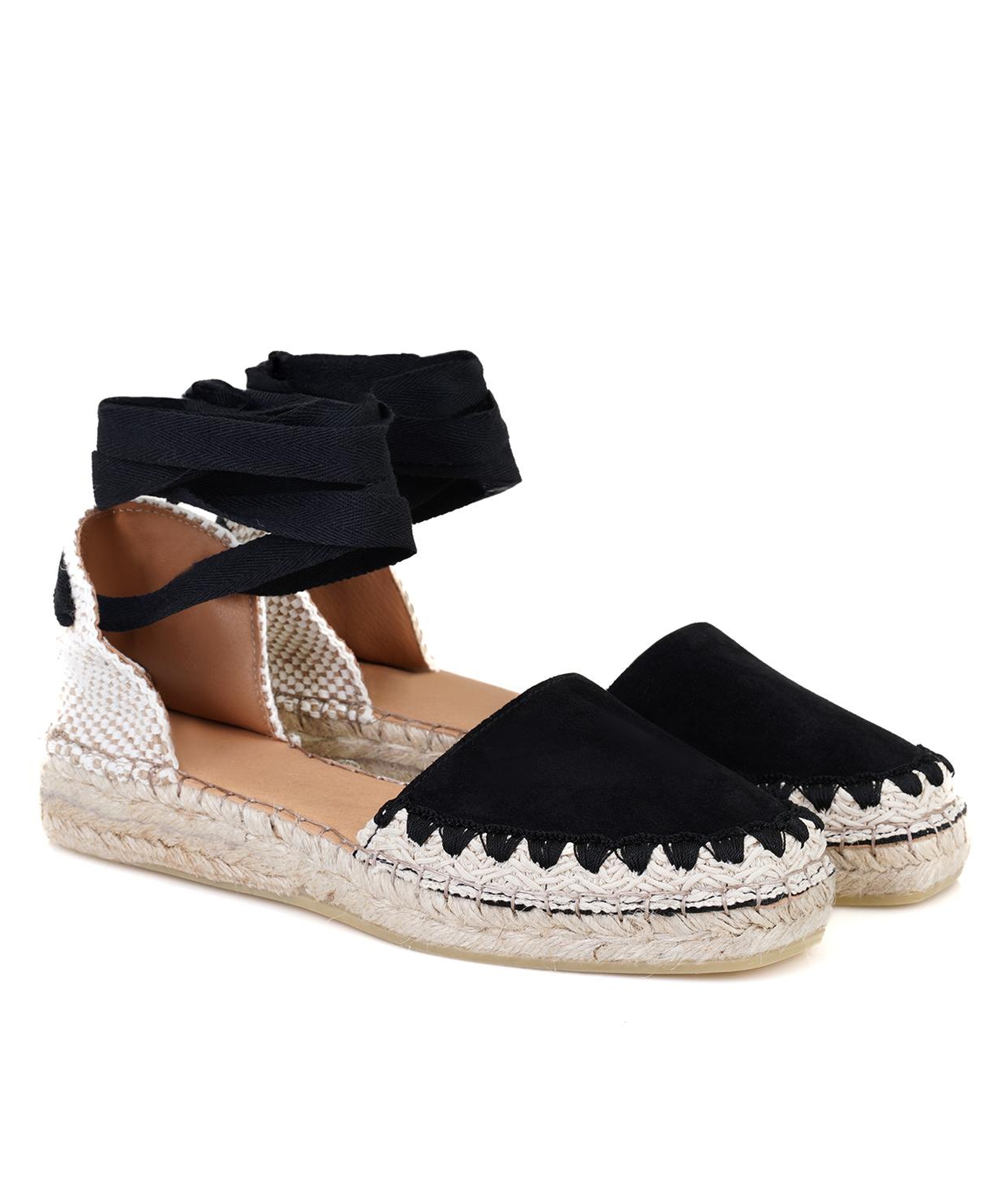 Kadın Siyah Deri Espadril Sandalet