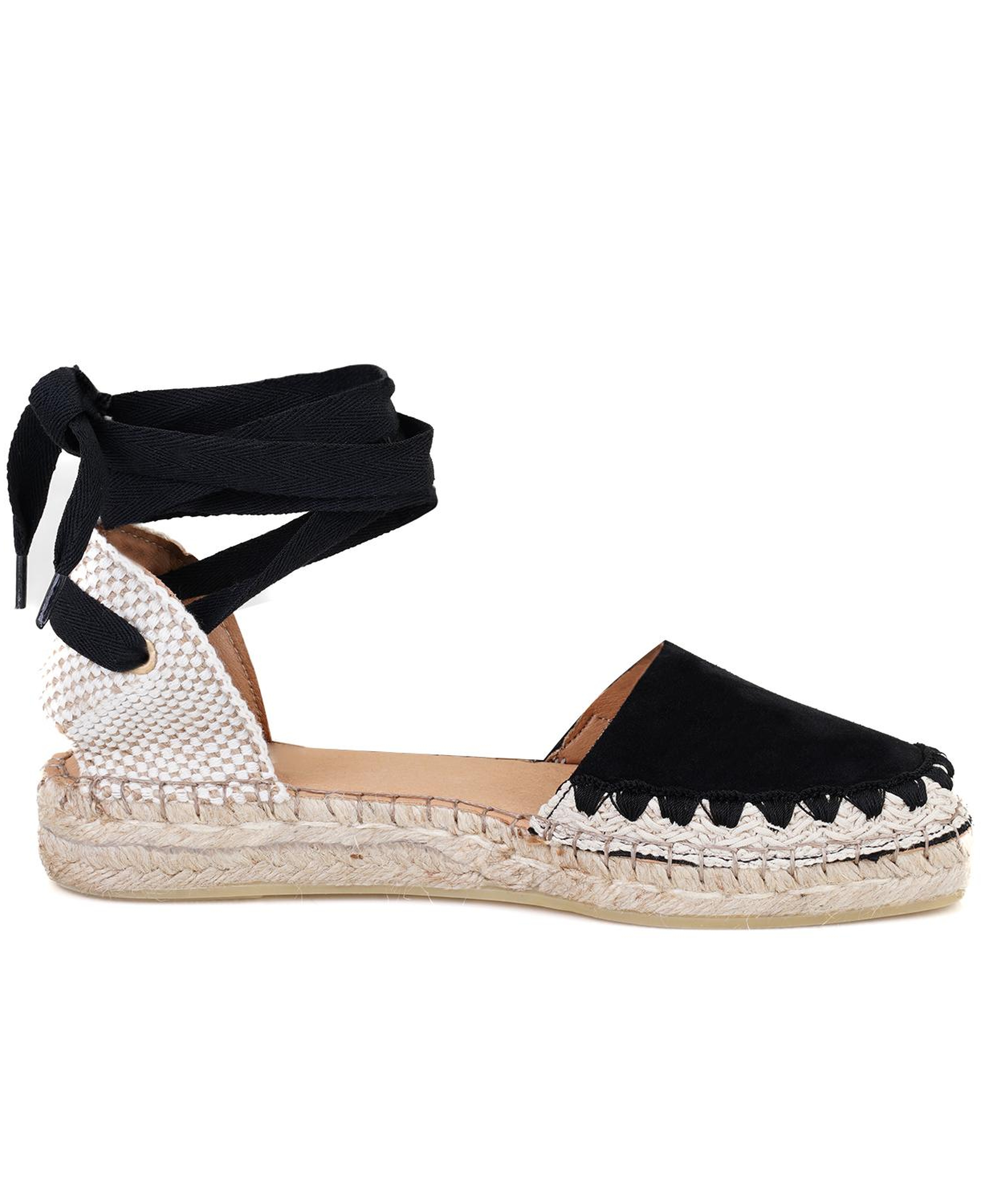 Kadın Siyah Deri Espadril Sandalet