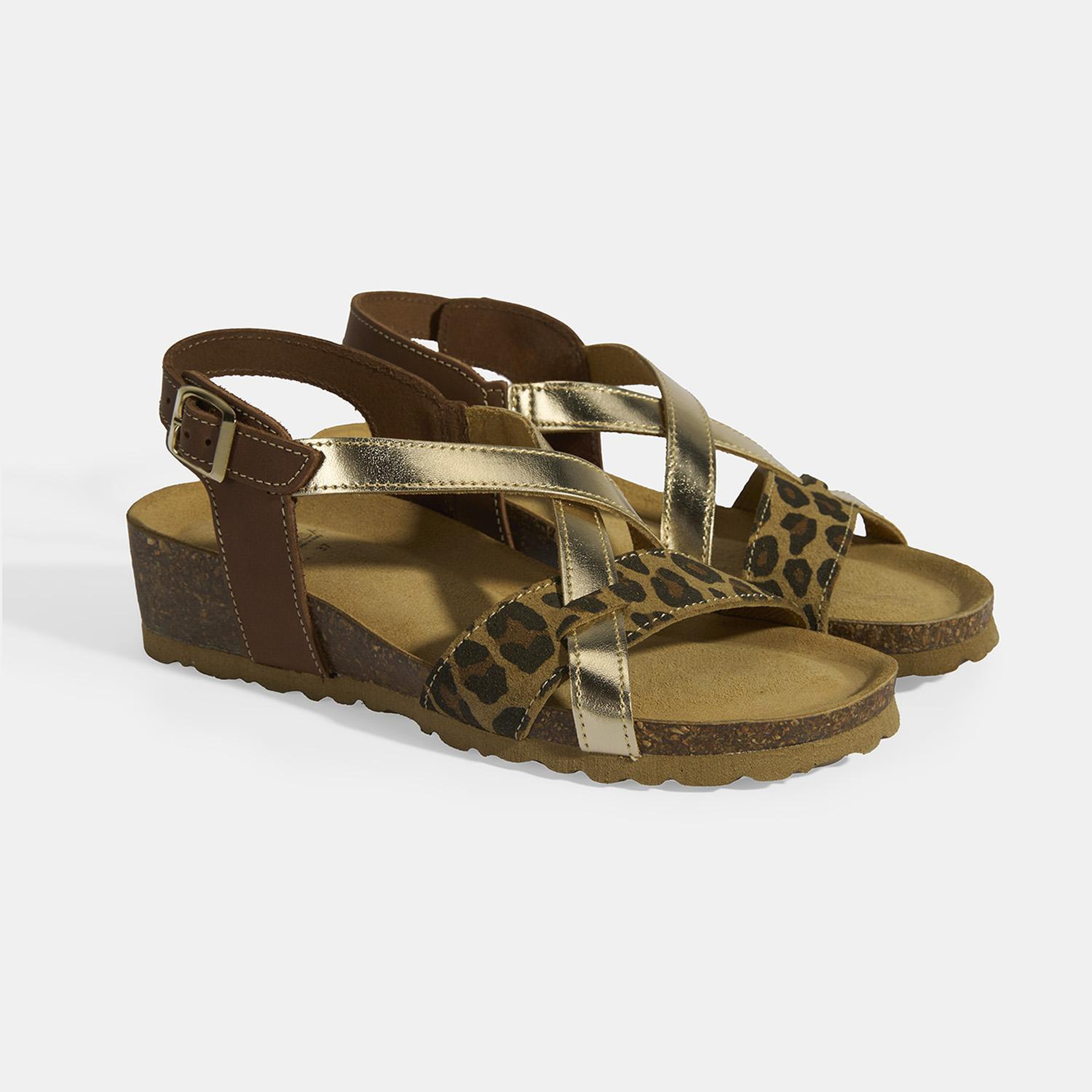 Leopar Kadın Toka Detaylı Nubuk Sandalet