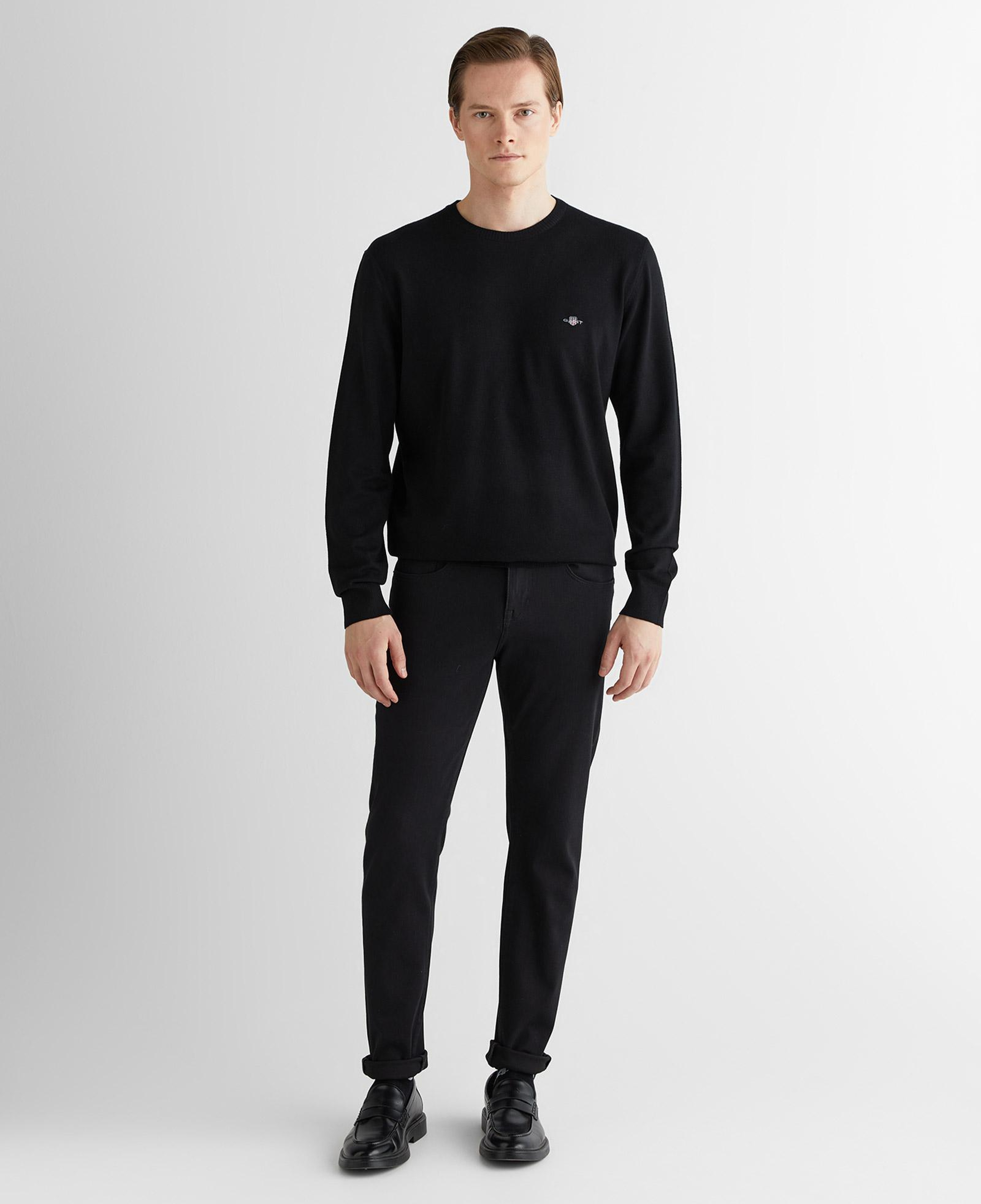 GANT Erkek Siyah Standart Fit Bisiklet Yaka Triko