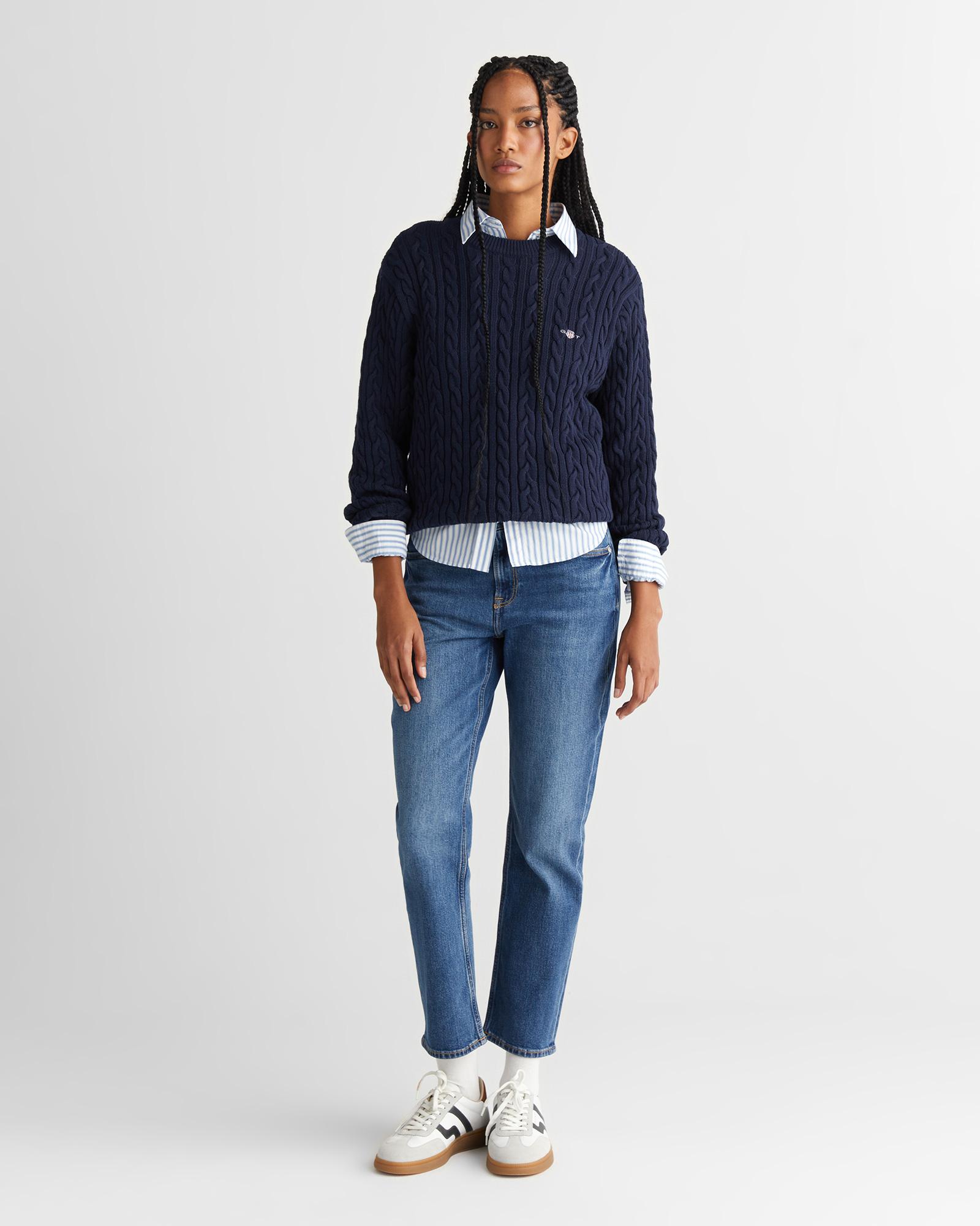 GANT Kadın Lacivert Relaxed Fit Bisiklet Yaka Triko