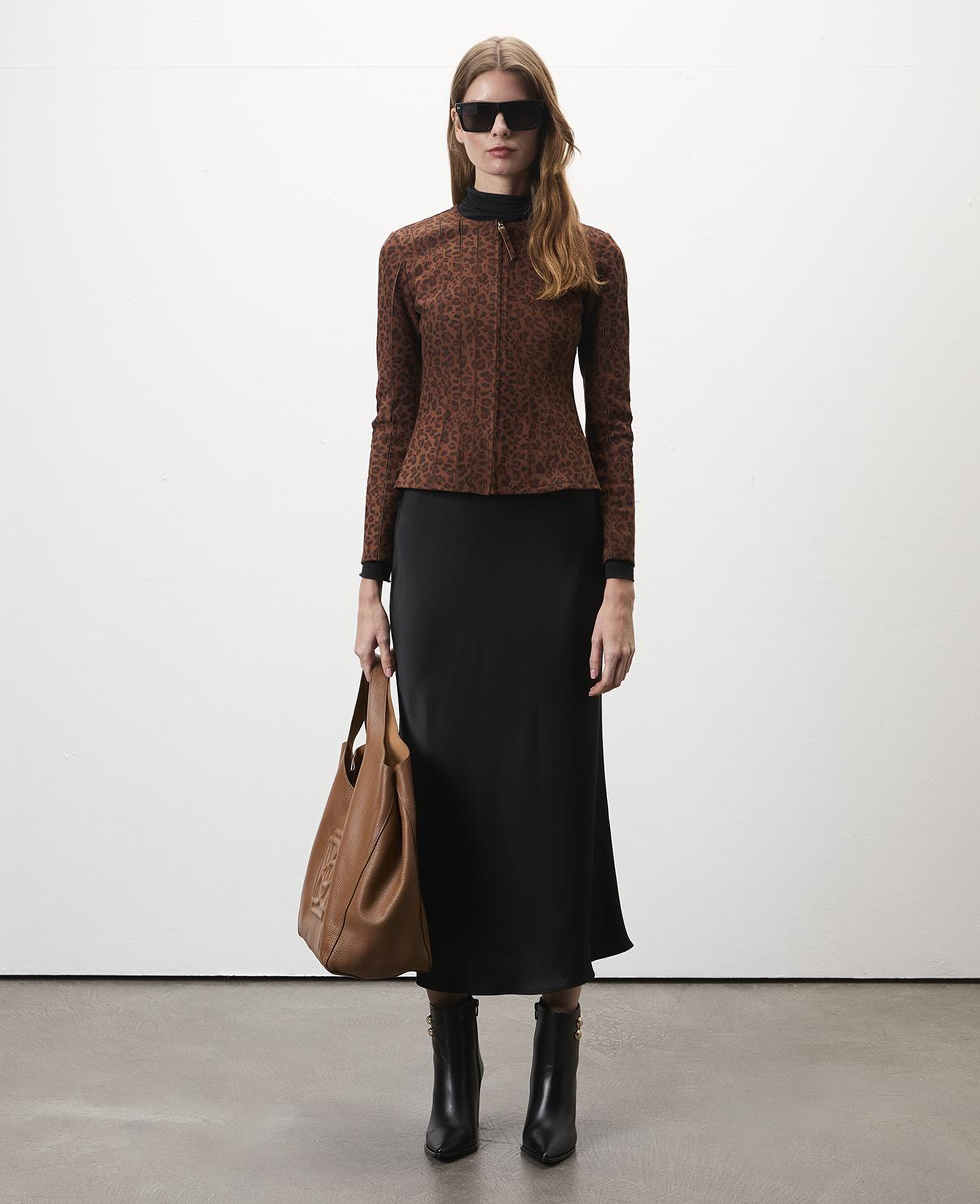 Deundria Leopar Kadın Panelli Fit Süet Ceket