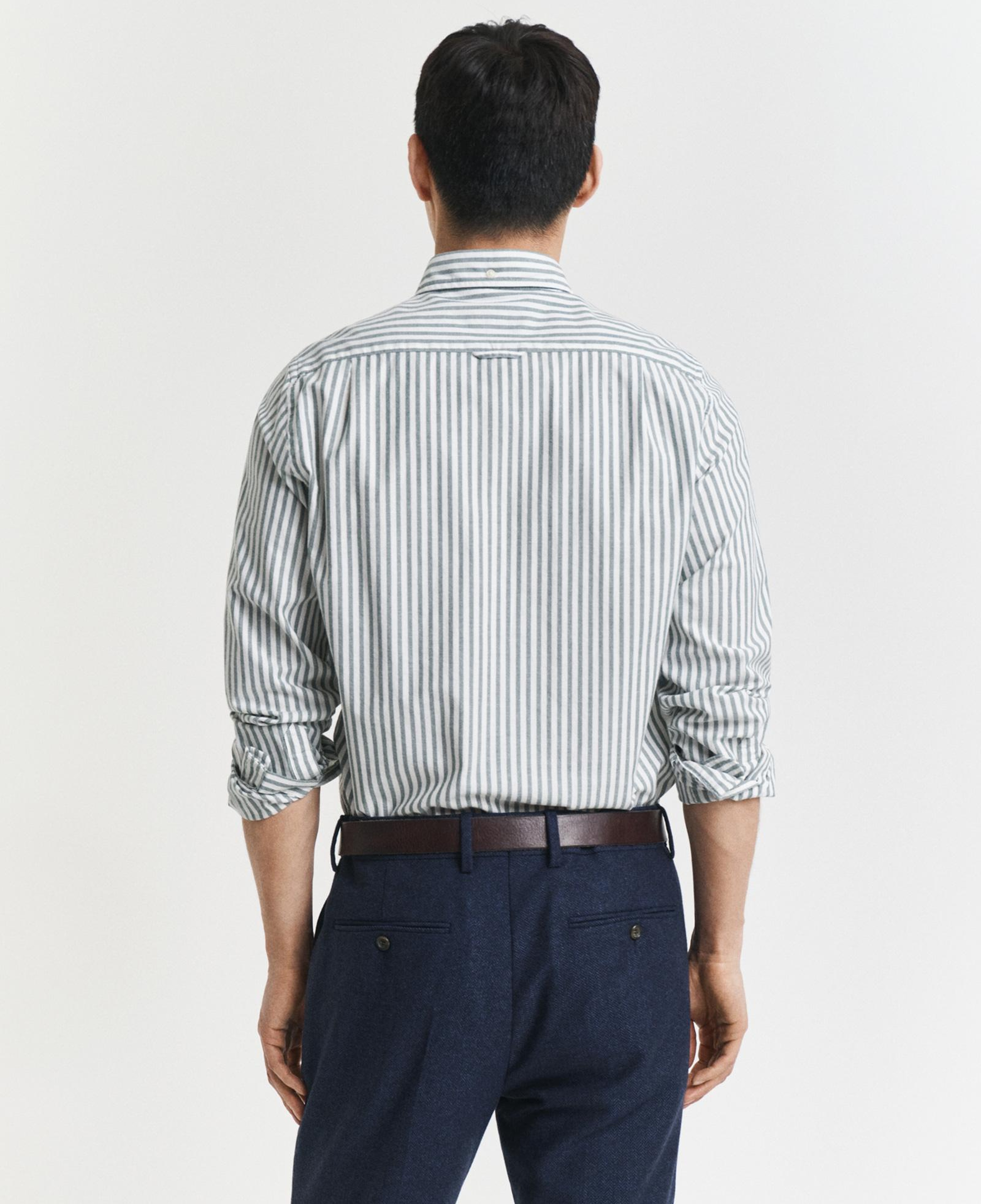GANT Erkek Yeşil Slim Fit Düğmeli Yaka Çizgili Oxford Gömlek