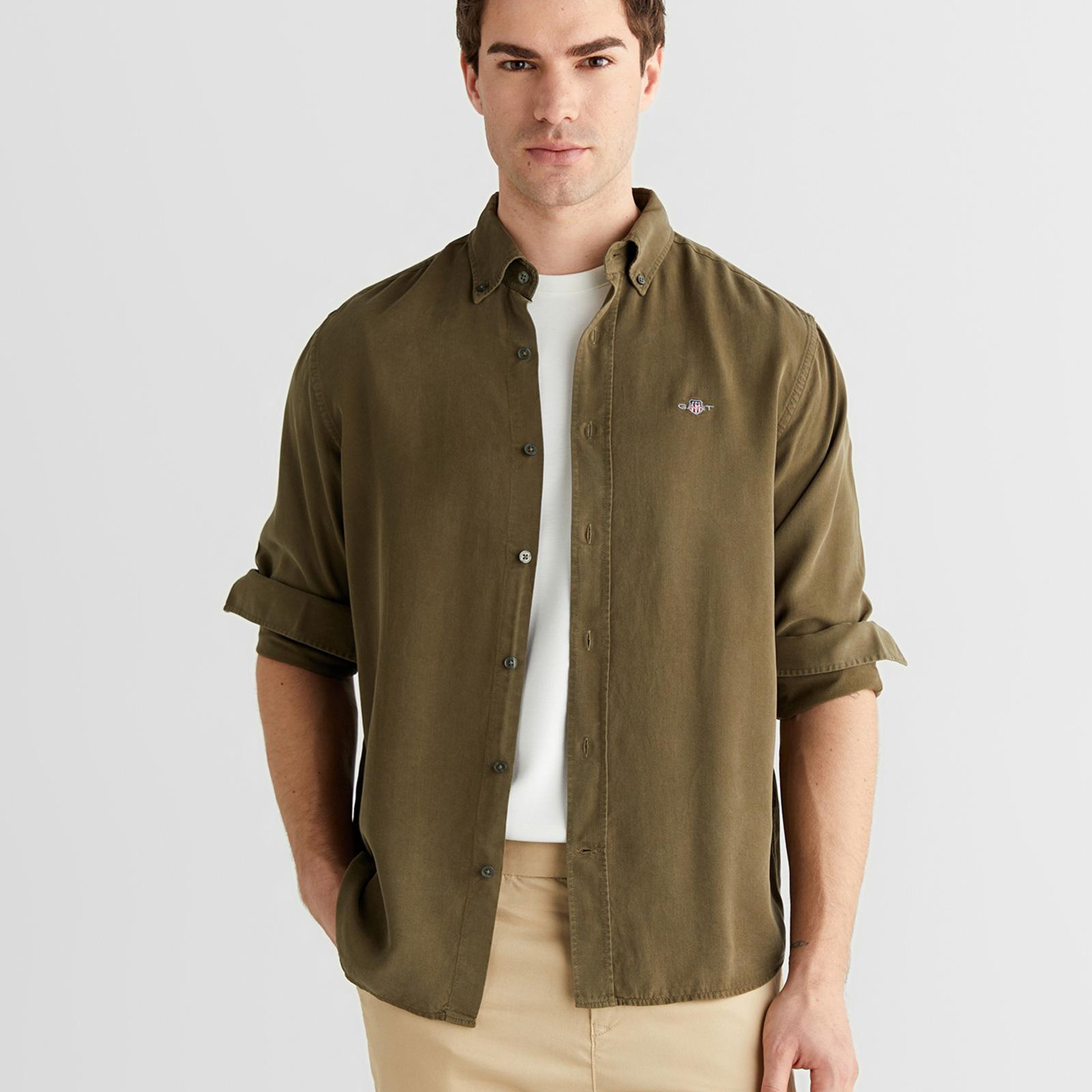 GANT Erkek Yeşil Regular Fit Düğmeli Yaka Gömlek