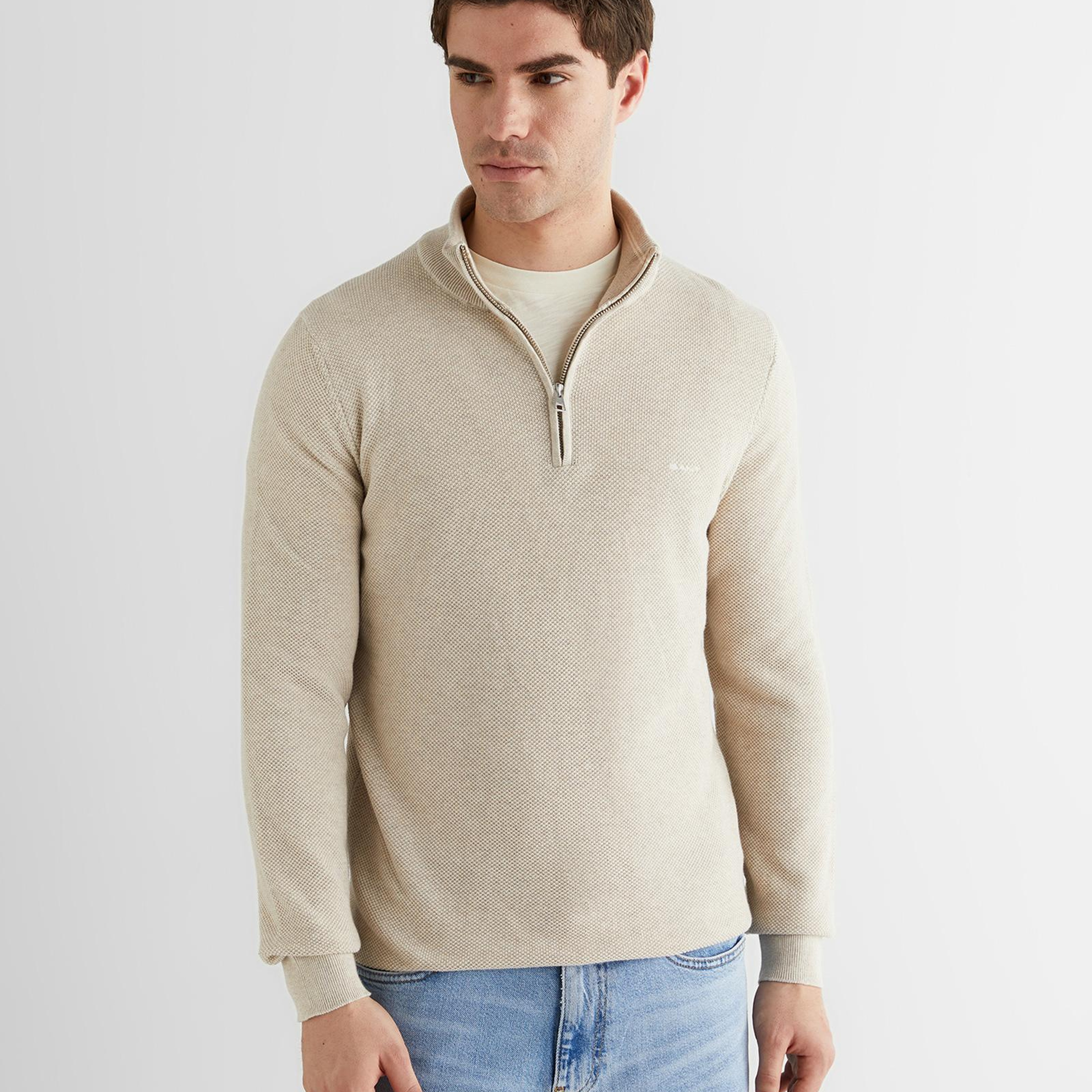 GANT Erkek Bej Regular Fit Yarım Fermuarlı Triko